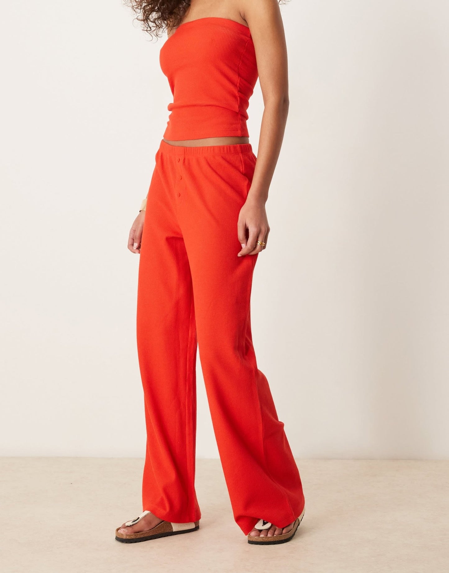 ASOS DESIGN wide leg waffle trouser in red - ASOS Sample Sale