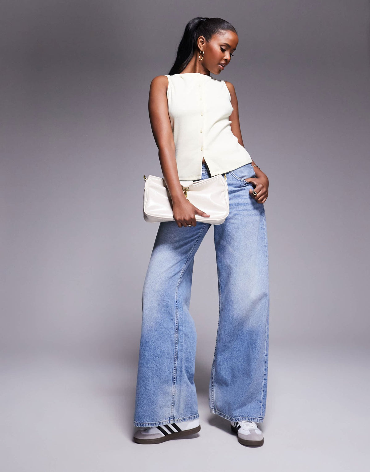 ASOS DESIGN wide neck ribbed button through tank top in buttermilk - ASOS Sample Sale