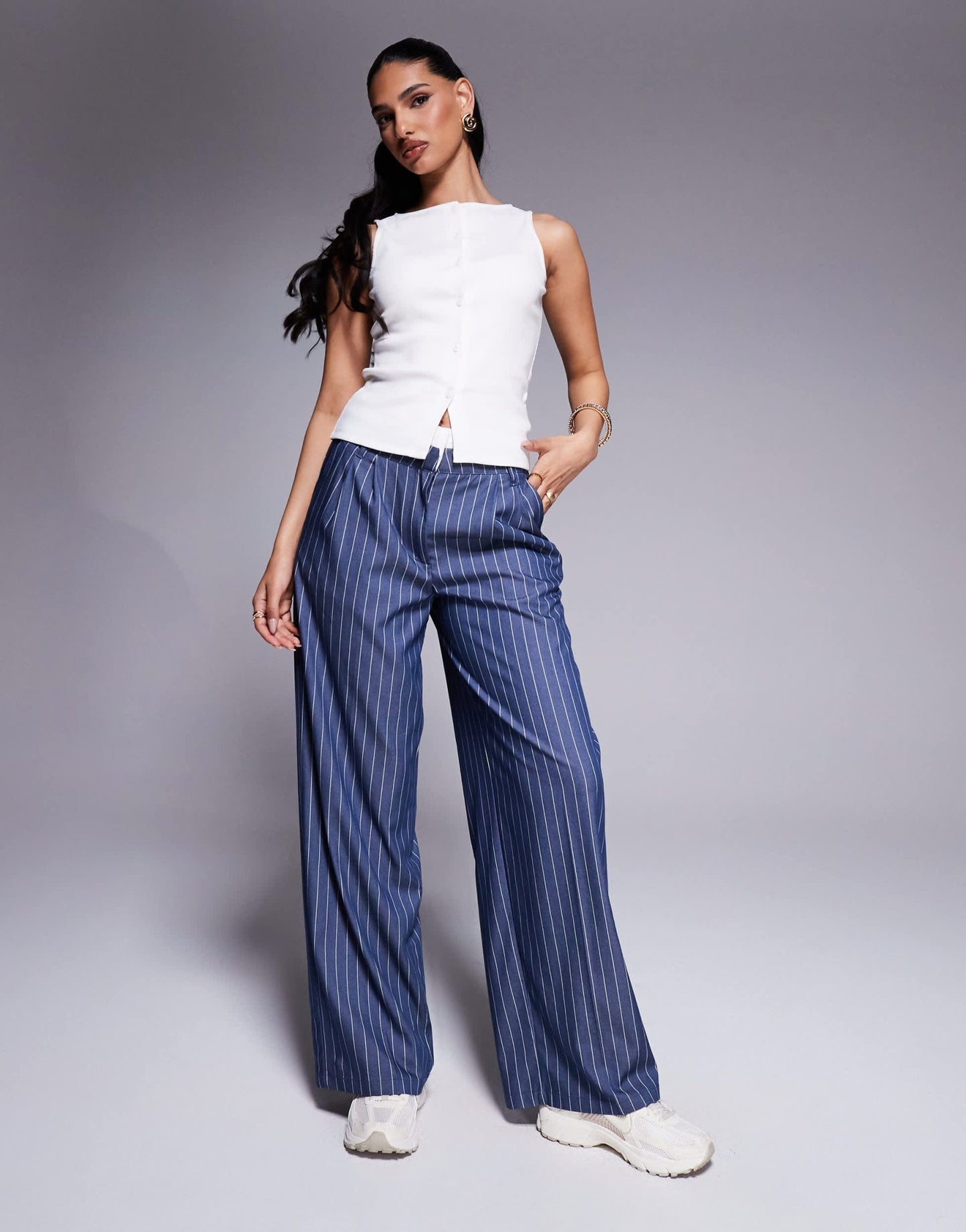 ASOS DESIGN wide neck ribbed button through tank top in ivory - ASOS Sample Sale
