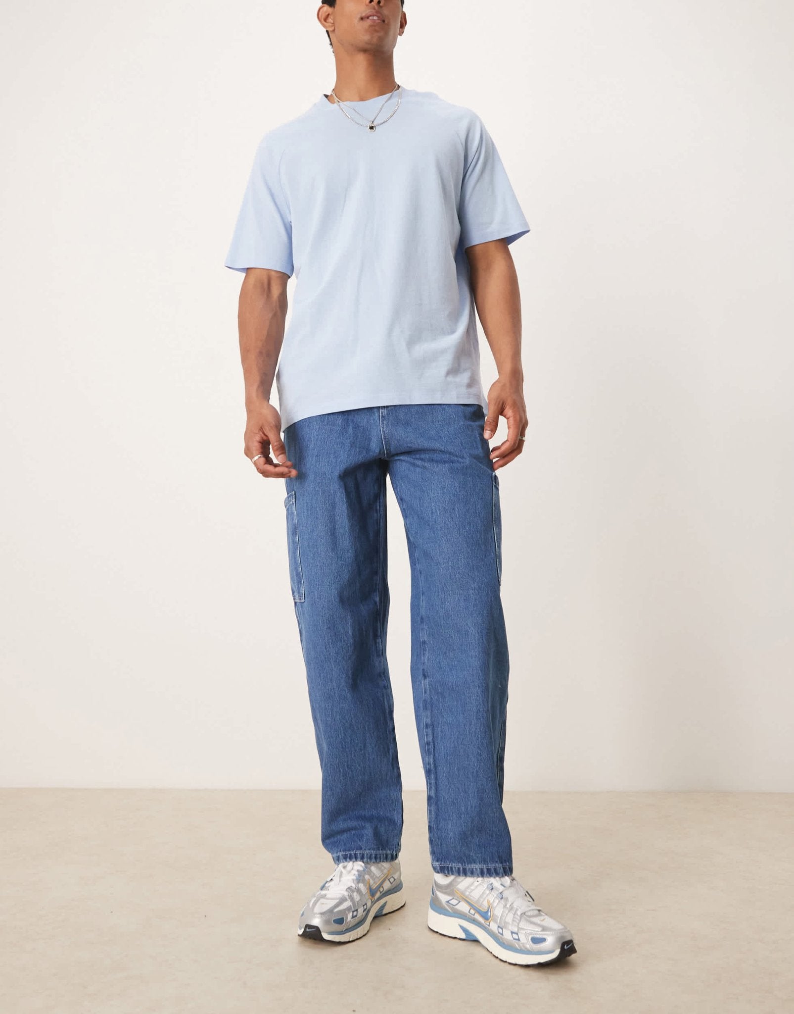 ASOS DESIGN wide skater jeans with cargo pockets in mid wash blue - ASOS Sample Sale