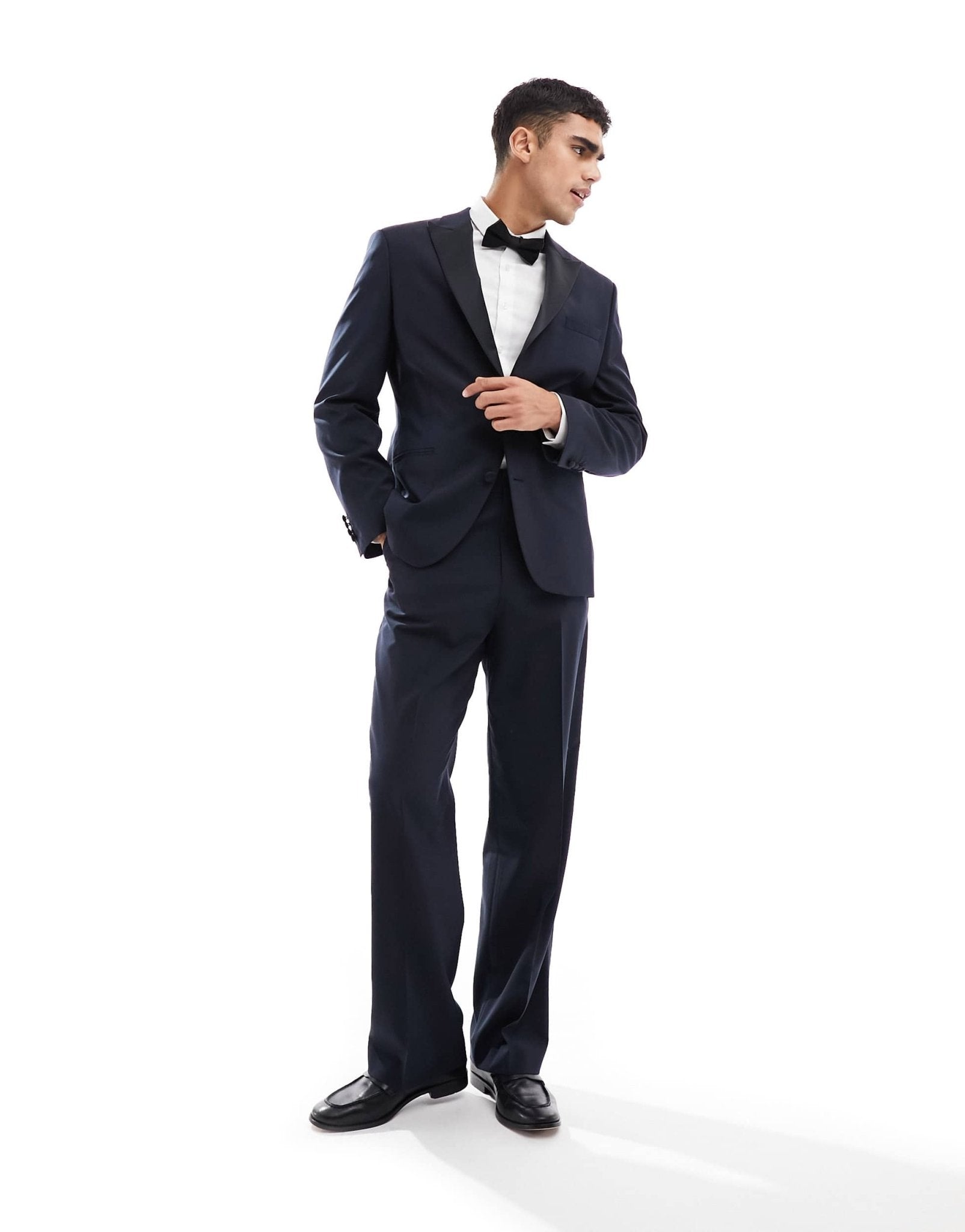 ASOS DESIGN wide tuxedo suit trouser in navy - ASOS Sample Sale