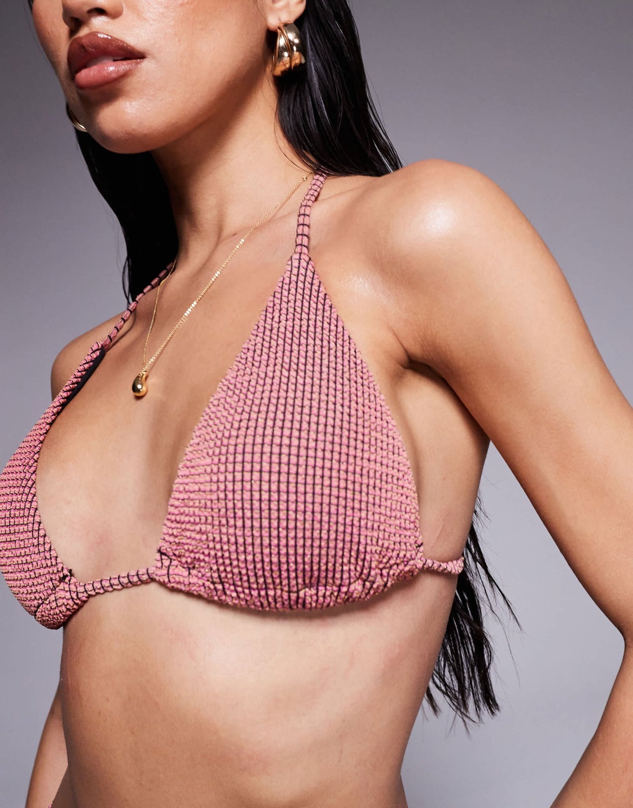ASOS DESIGN Willow waffle texture triangle bikini top in pink - ASOS Sample Sale