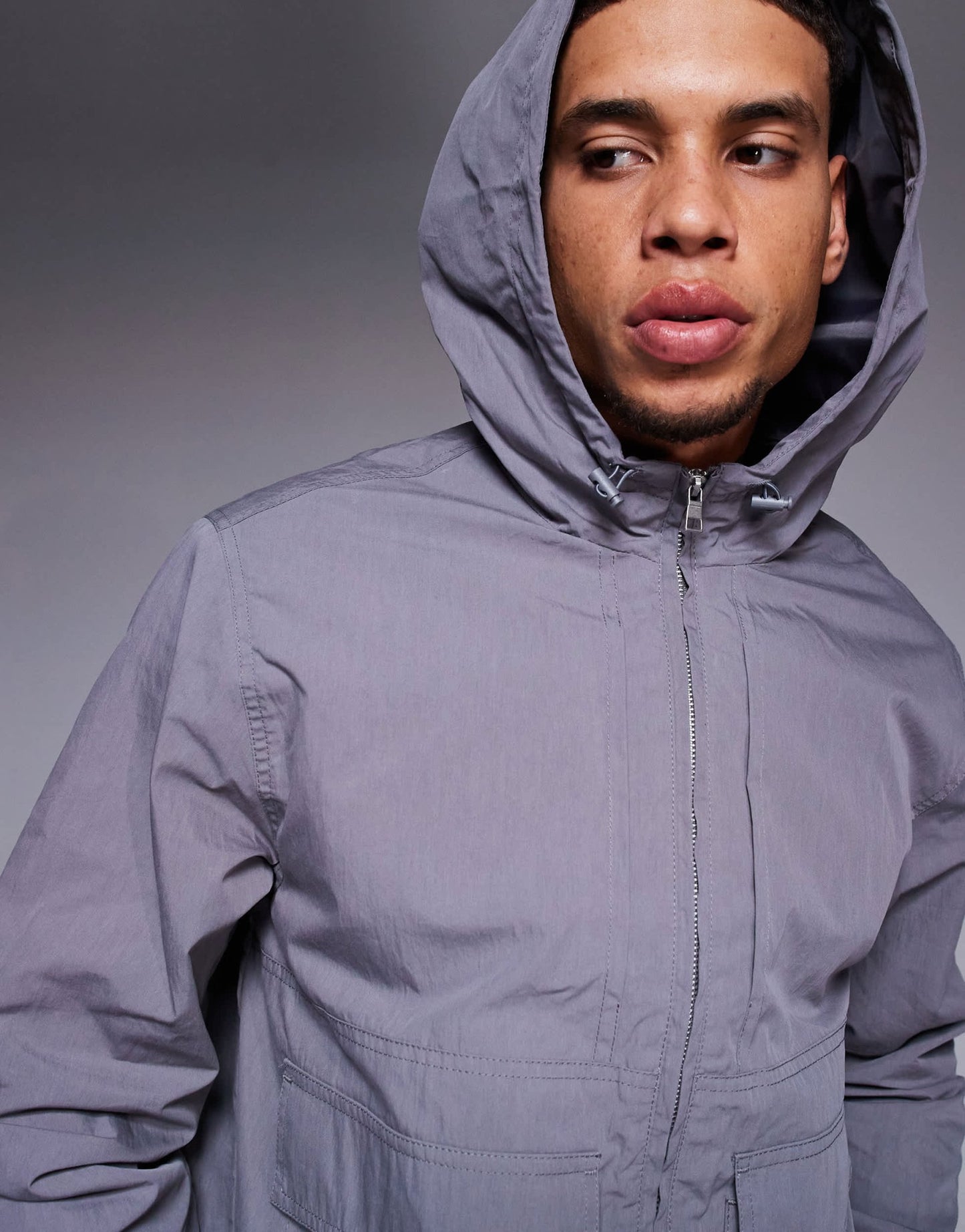 ASOS DESIGN windbreaker jacket with hood in charcoal - ASOS Sample Sale