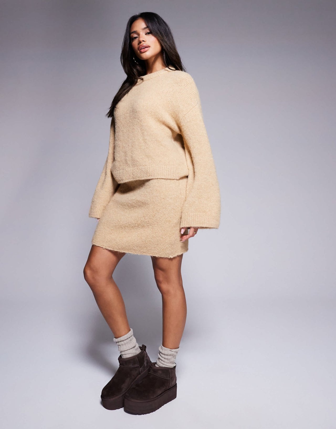 ASOS DESIGN wool blend mini skirt co - ord in honey beige - ASOS Sample Sale