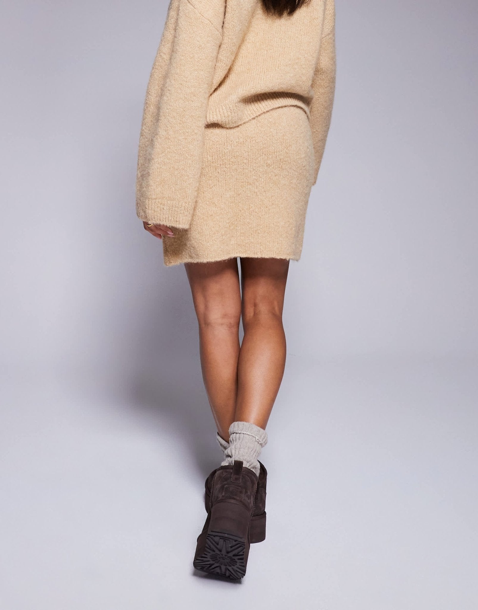 ASOS DESIGN wool blend mini skirt co - ord in honey beige - ASOS Sample Sale