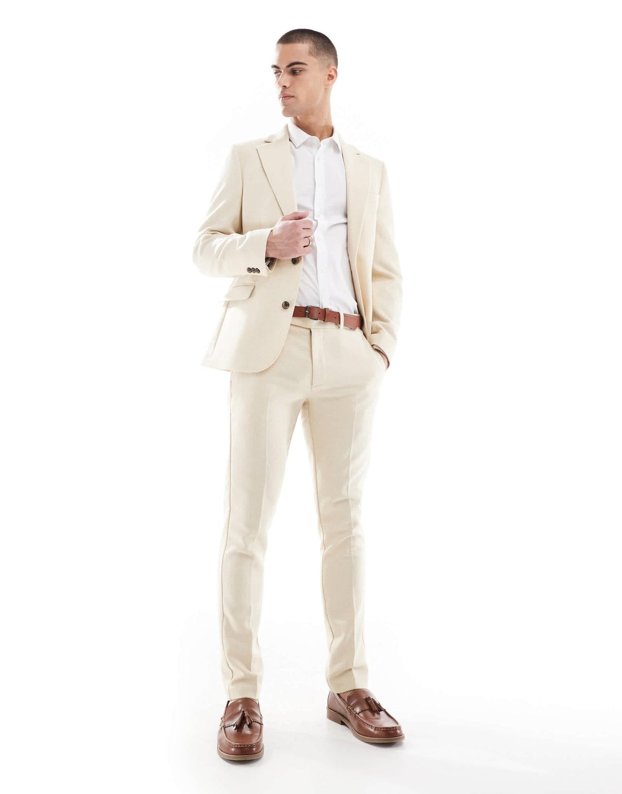 ASOS DESIGN wool blend skinny suit trousers in stone weave - ASOS Sample Sale