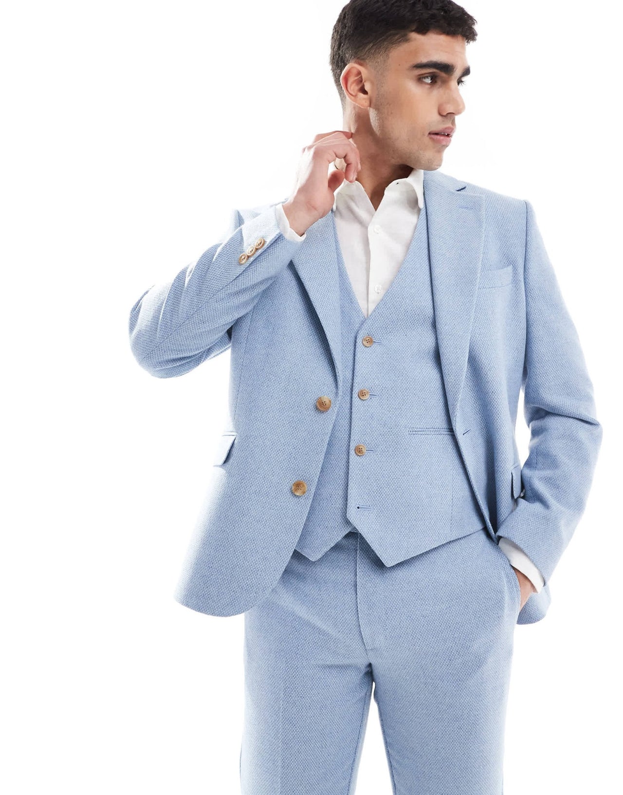 ASOS DESIGN wool blend slim suit jacket in blue weave - ASOS Sample Sale