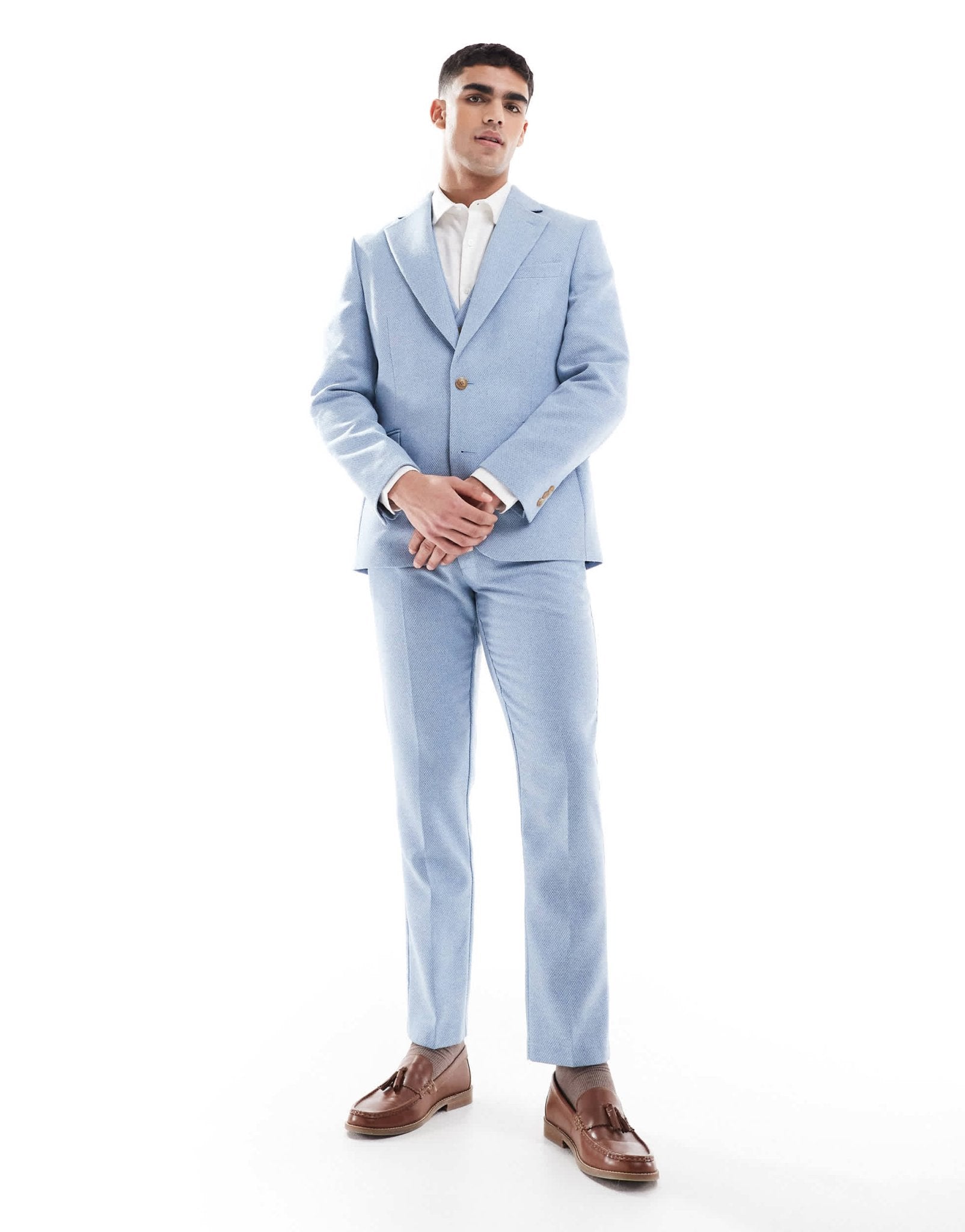 ASOS DESIGN wool blend slim suit jacket in blue weave - ASOS Sample Sale