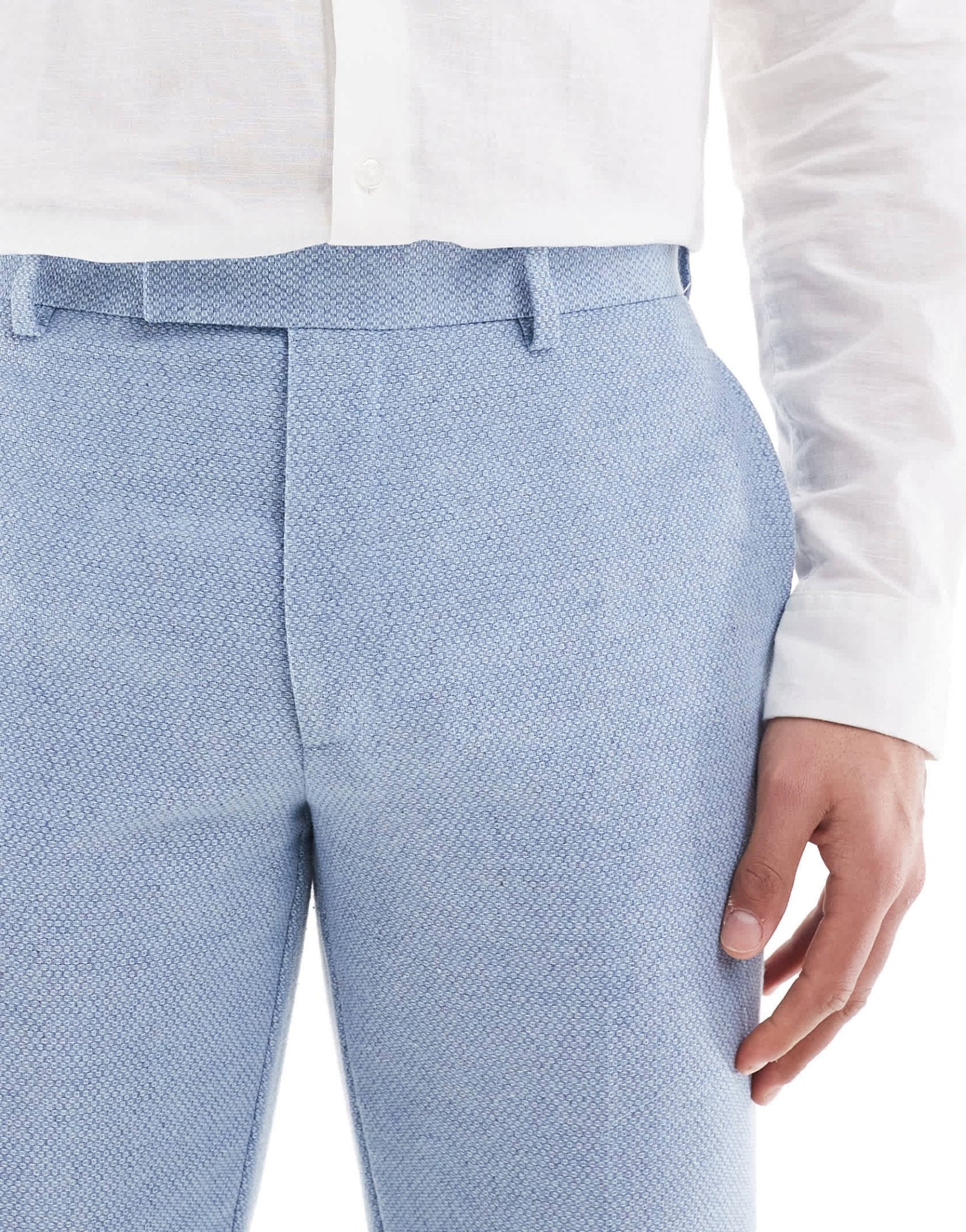 ASOS DESIGN wool blend slim suit trousers in blue weave - ASOS Sample Sale