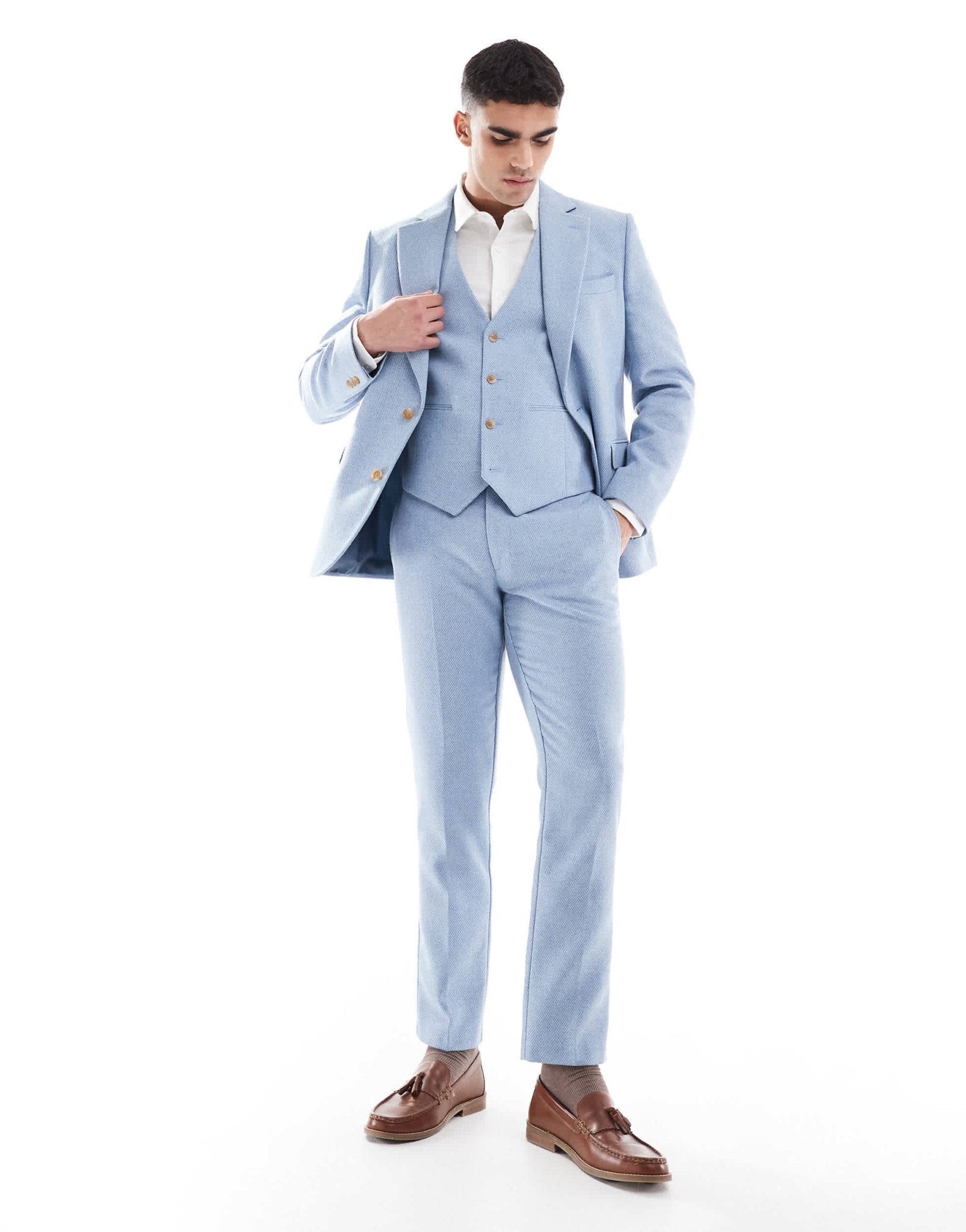 ASOS DESIGN wool blend slim suit trousers in blue weave - ASOS Sample Sale