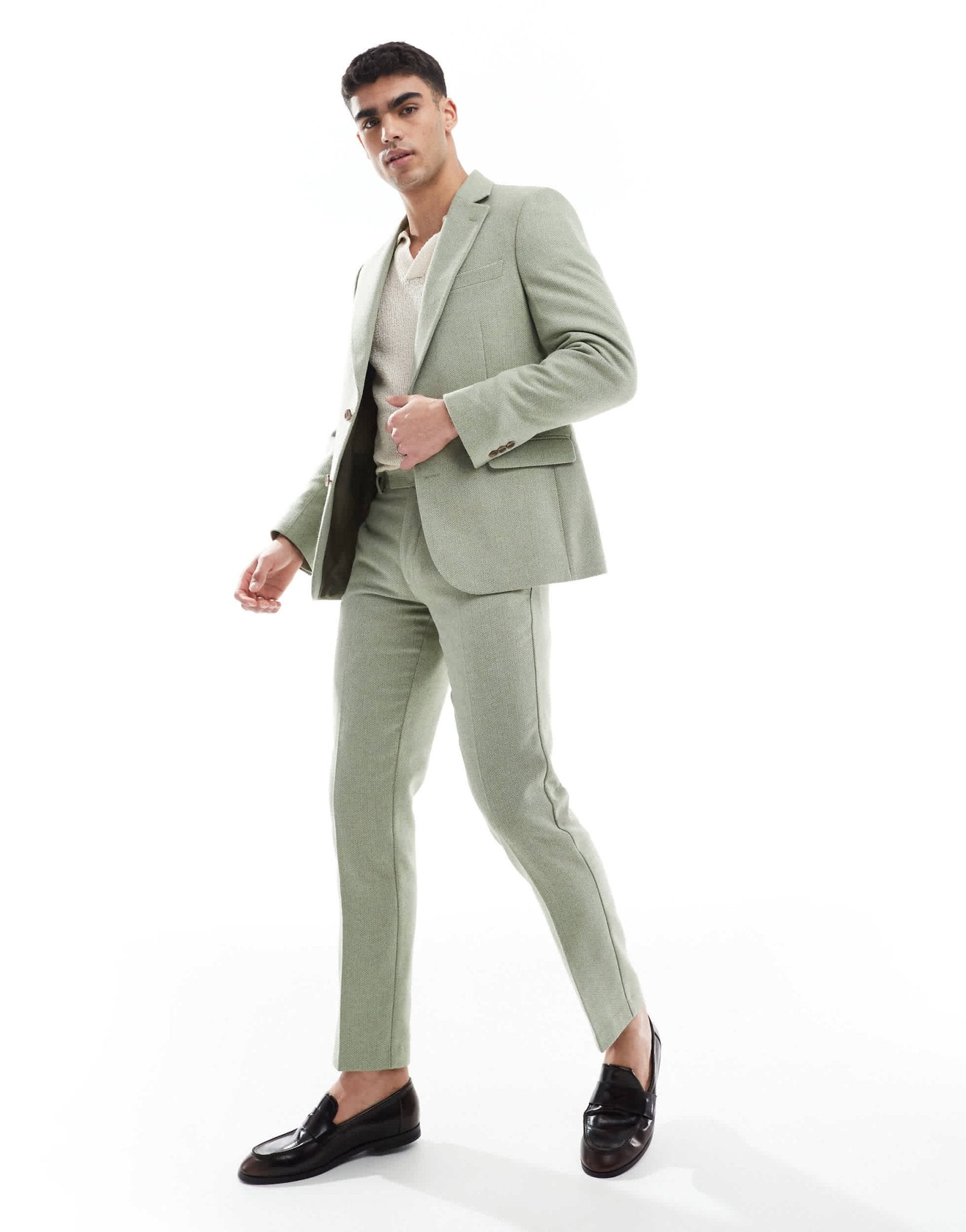 ASOS DESIGN wool blend slim suit trousers in green weave - ASOS Sample Sale