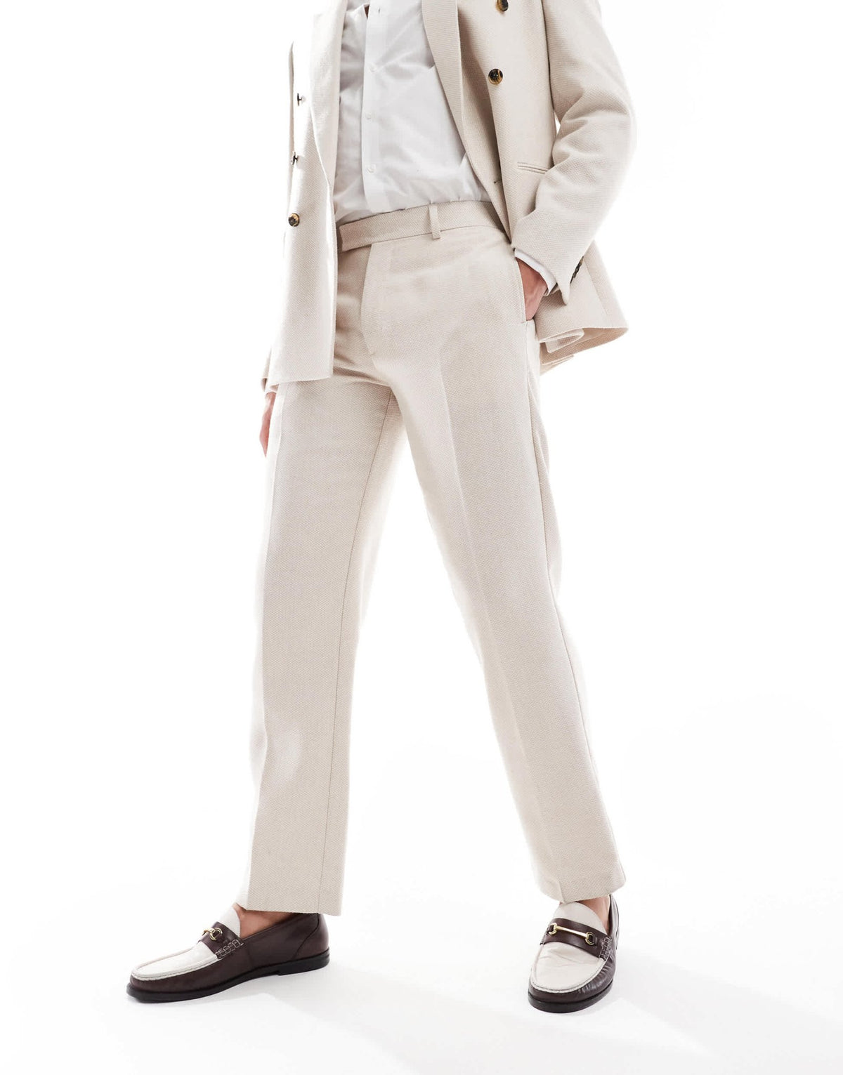 ASOS DESIGN wool blend straight leg suit trousers in stone basketweave - ASOS Sample Sale