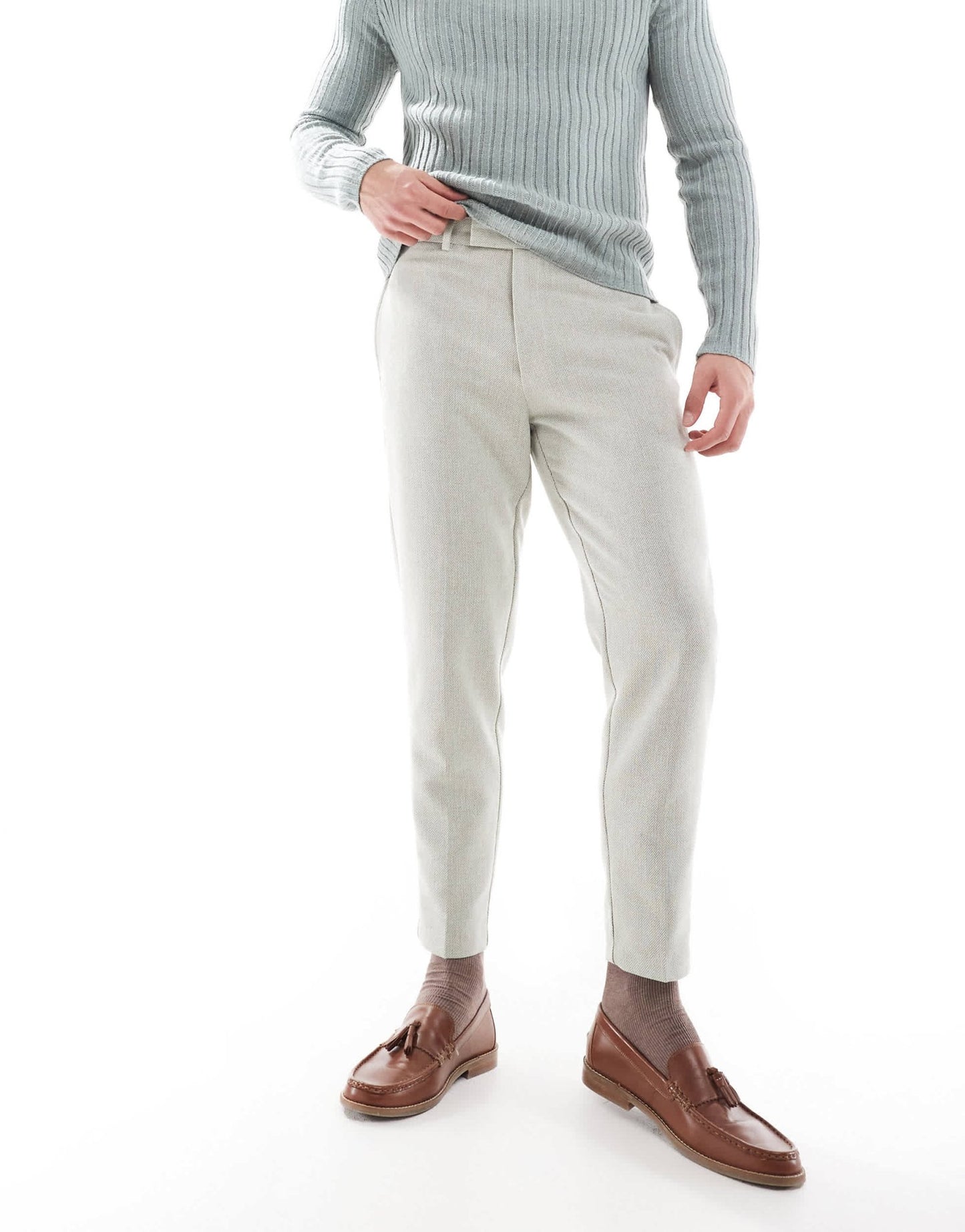 ASOS DESIGN wool blend tapered suit trousers in sage green weave - ASOS Sample Sale