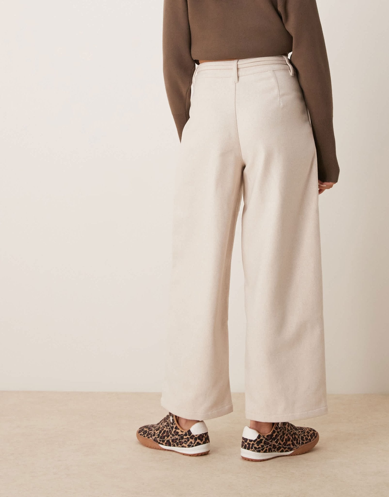 ASOS DESIGN wool look arched trousers with double belt detail in stone - ASOS Sample Sale