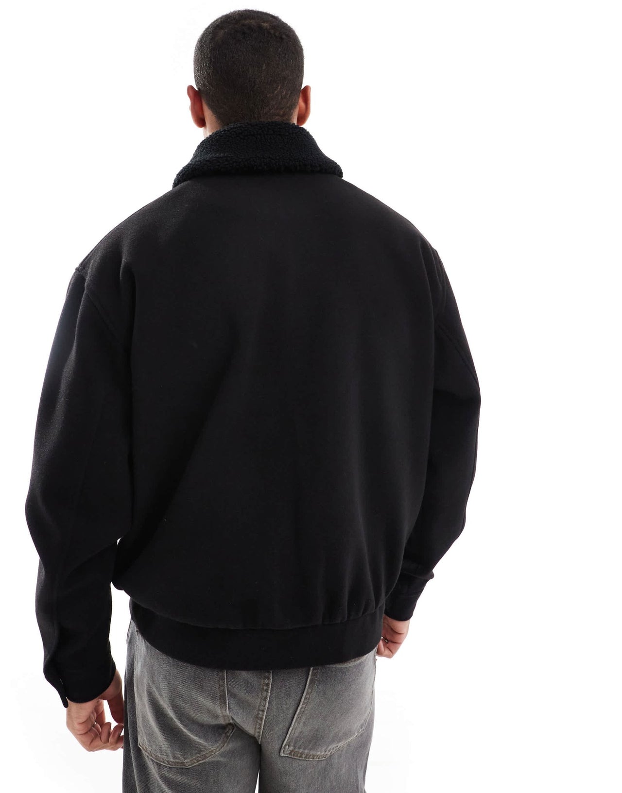 ASOS DESIGN wool look harrington jacket with borg collar in black - ASOS Sample Sale