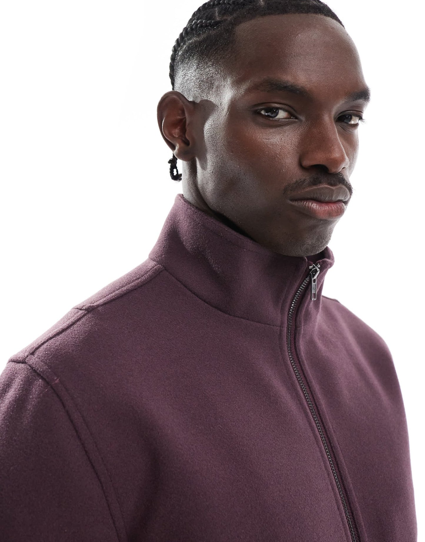 ASOS DESIGN wool look harrington jacket with funnel neck in burgundy - ASOS Sample Sale