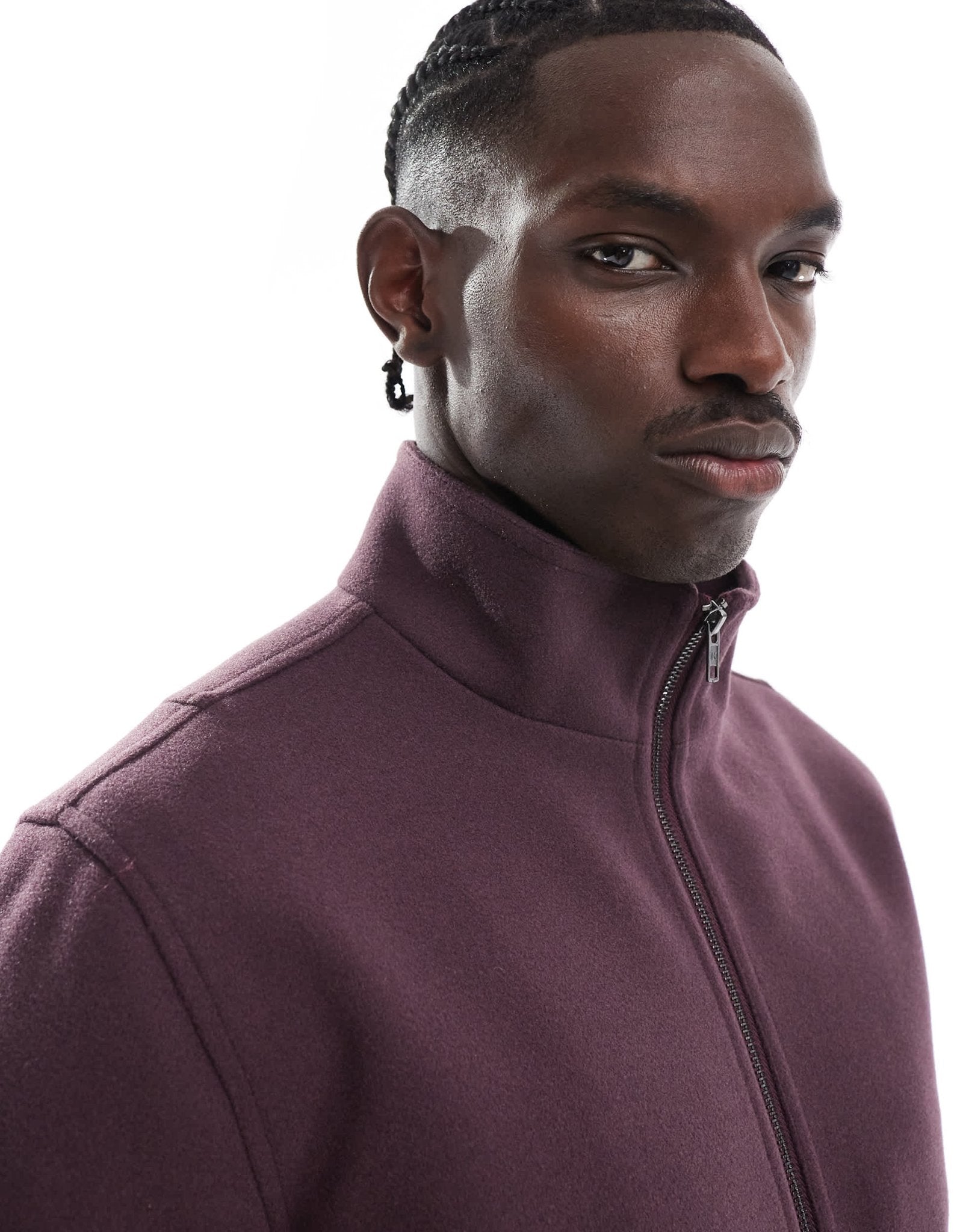 ASOS DESIGN wool look harrington jacket with funnel neck in burgundy - ASOS Sample Sale