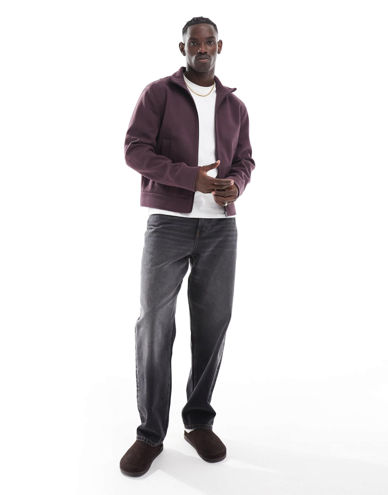 ASOS DESIGN wool look harrington jacket with funnel neck in burgundy - ASOS Sample Sale