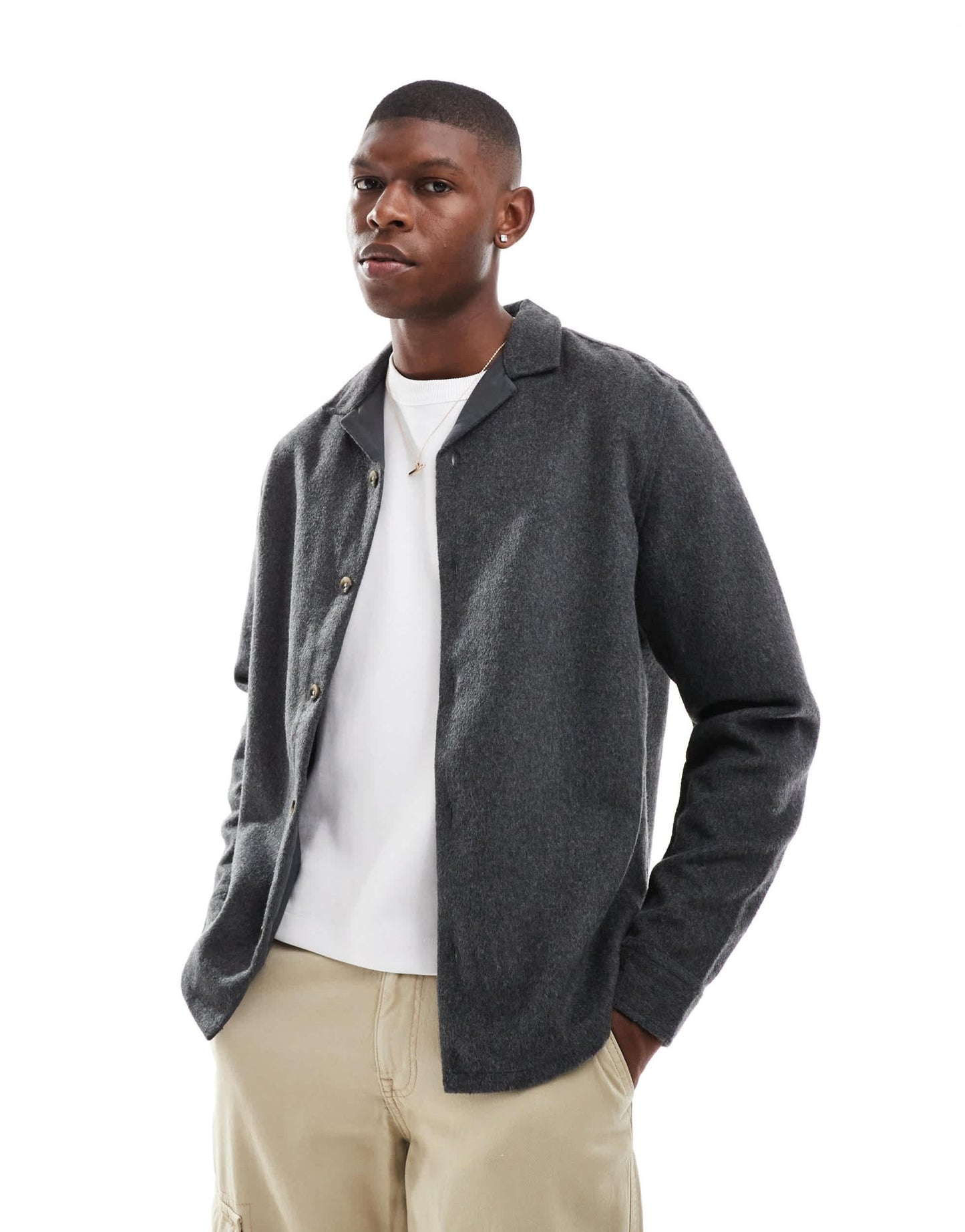 ASOS DESIGN wool look overshirt with revere collar in black - ASOS Sample Sale