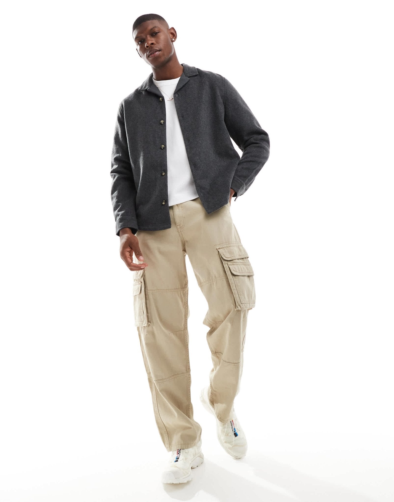 ASOS DESIGN wool look overshirt with revere collar in black - ASOS Sample Sale