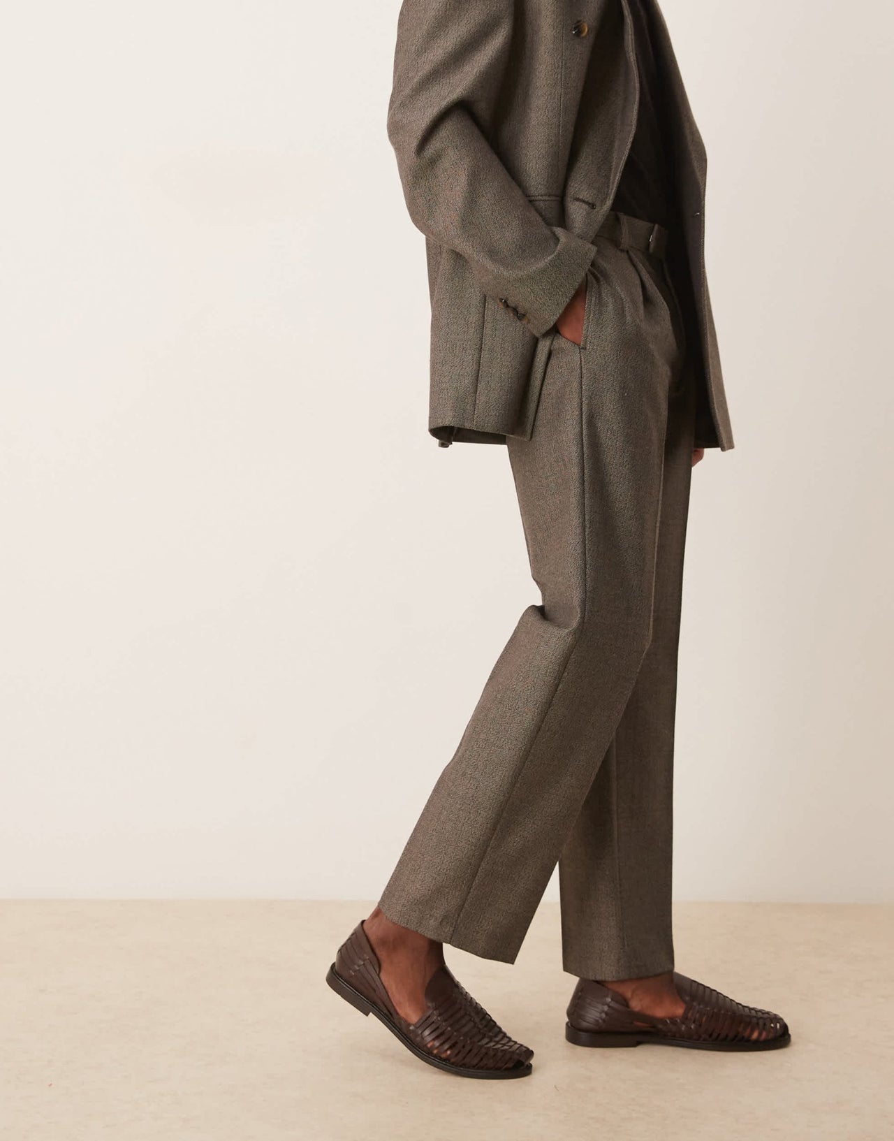 ASOS DESIGN wool look straight leg suit trousers in brown herringbone - ASOS Sample Sale