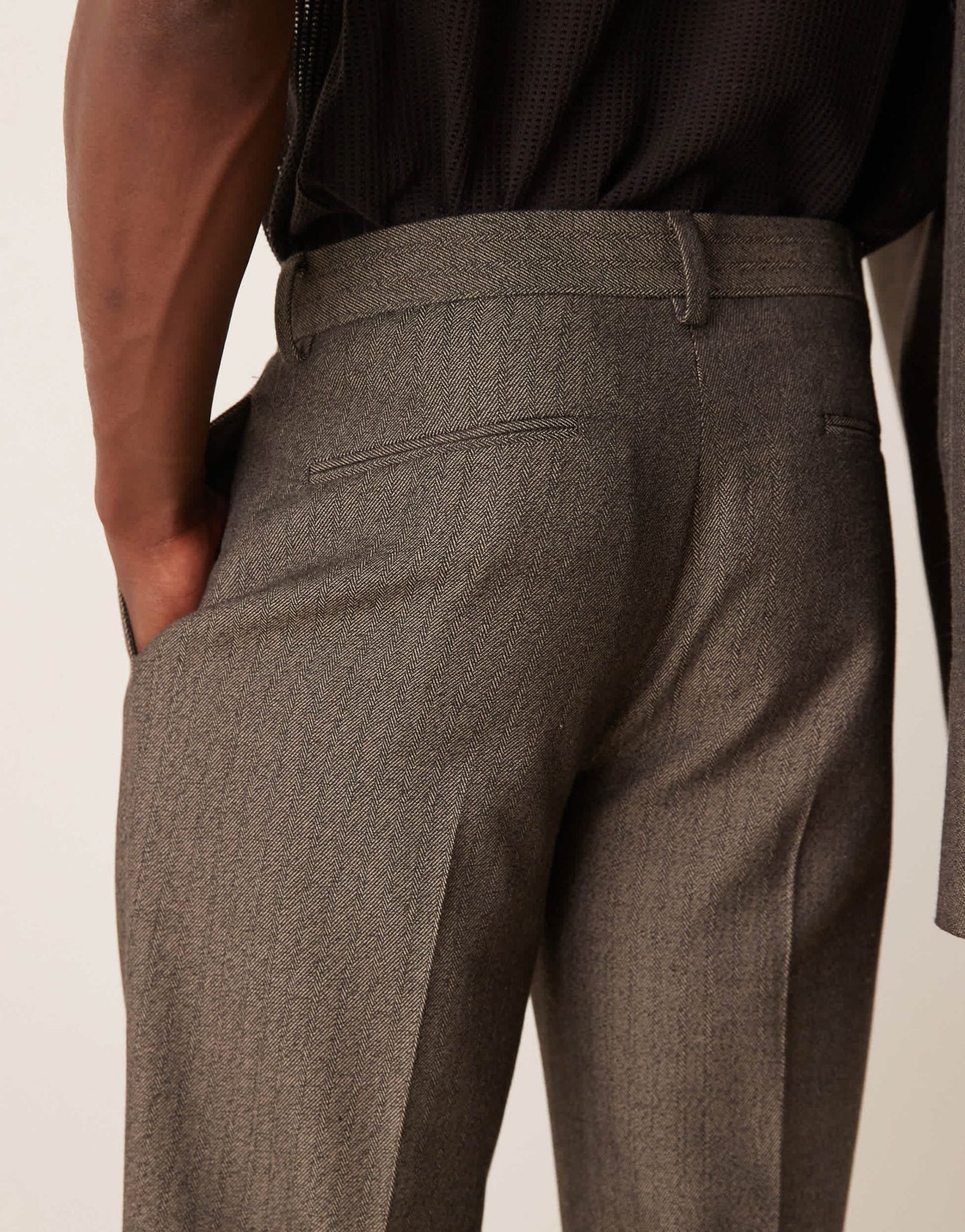 ASOS DESIGN wool look straight leg suit trousers in brown herringbone - ASOS Sample Sale