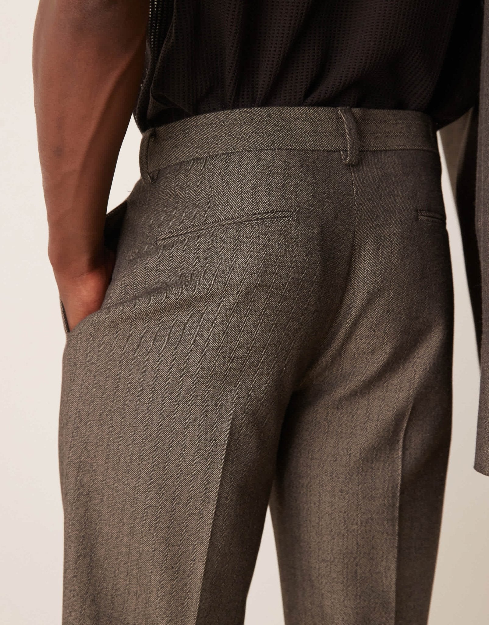 ASOS DESIGN wool look straight leg suit trousers in brown herringbone - ASOS Sample Sale