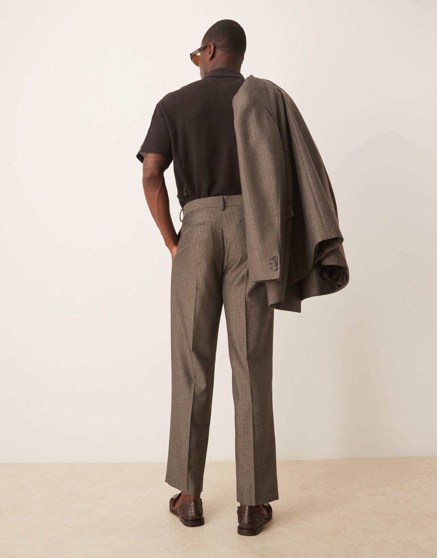 ASOS DESIGN wool look straight leg suit trousers in brown herringbone - ASOS Sample Sale
