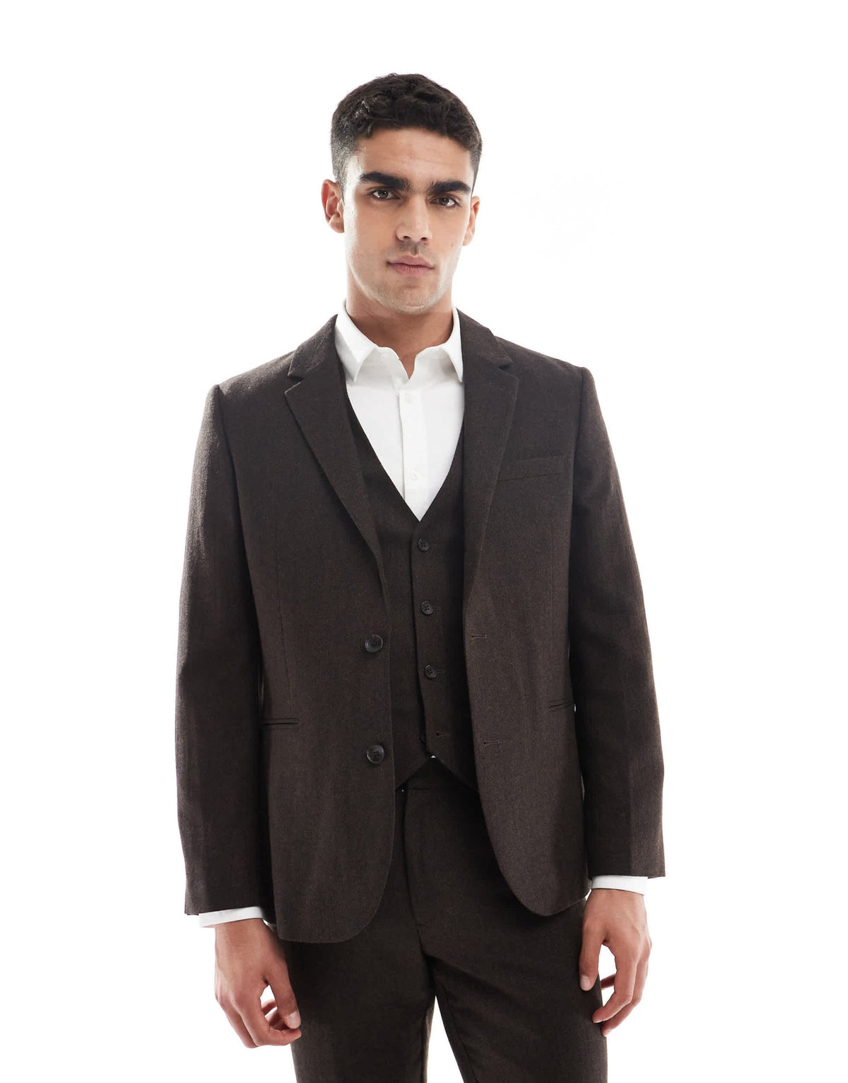 ASOS DESIGN wool rich slim suit jacket in brown herringbone - ASOS Sample Sale