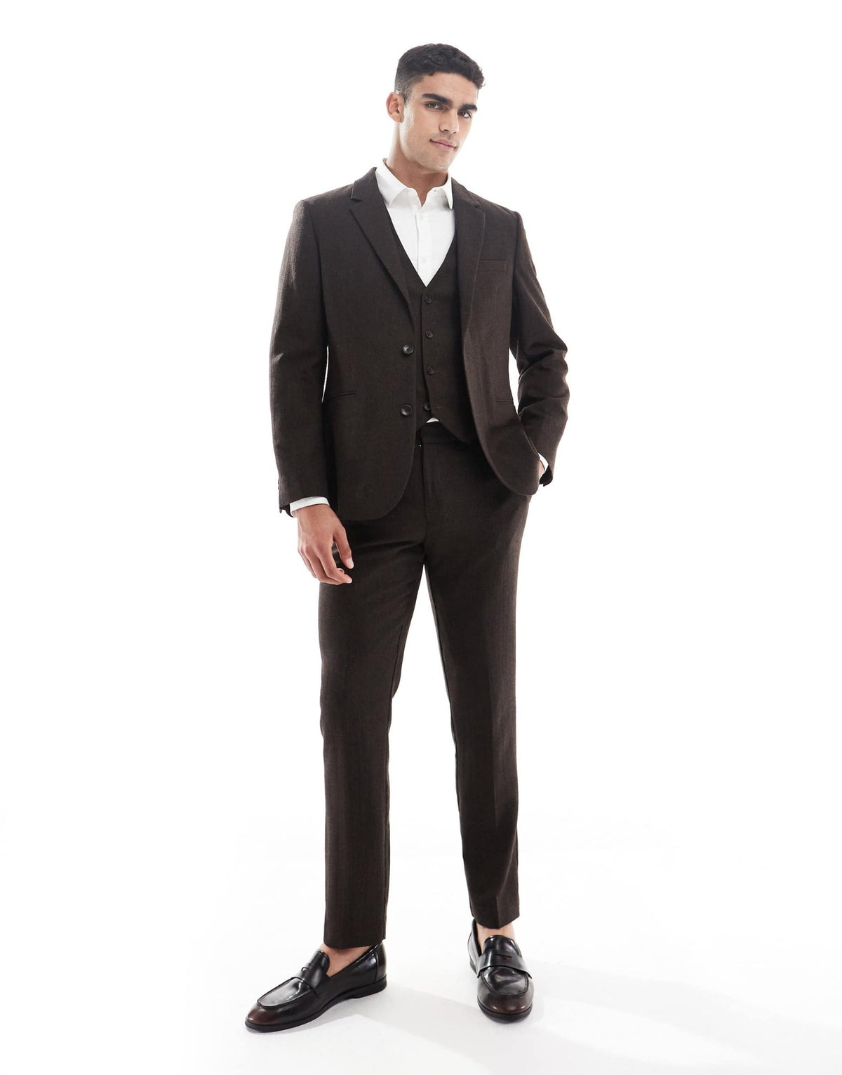 ASOS DESIGN wool rich slim suit jacket in brown herringbone - ASOS Sample Sale