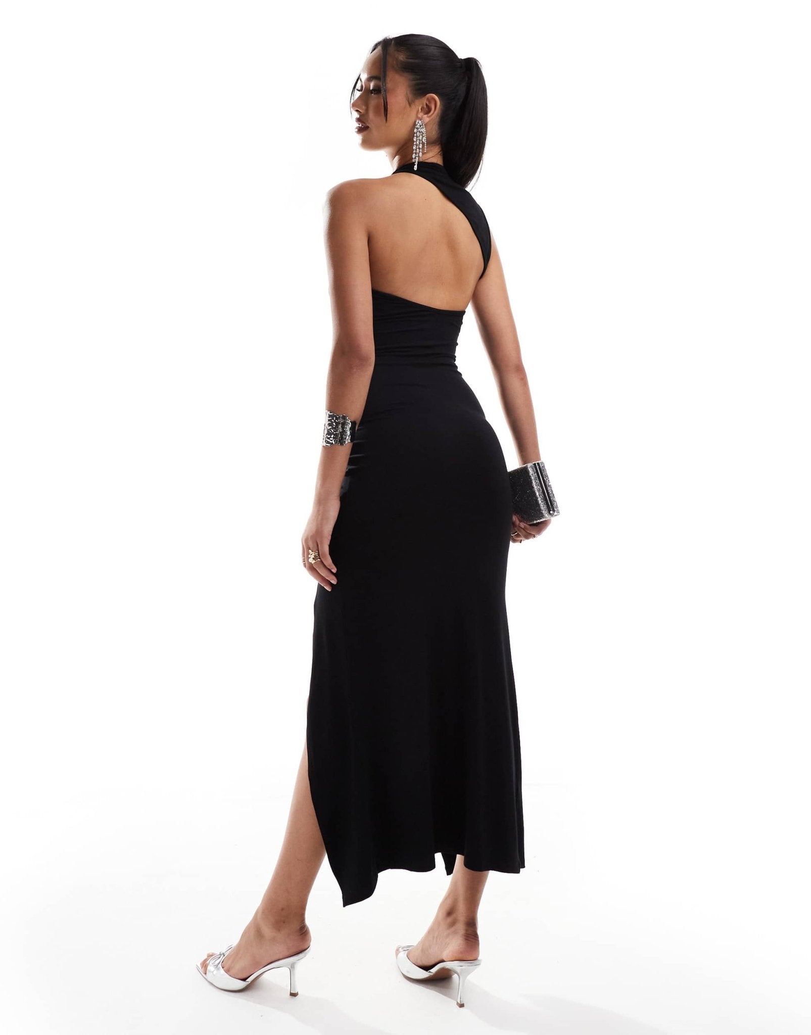 ASOS DESIGN wrap around neckline maxi dress with ruched skirt in black - ASOS Sample Sale