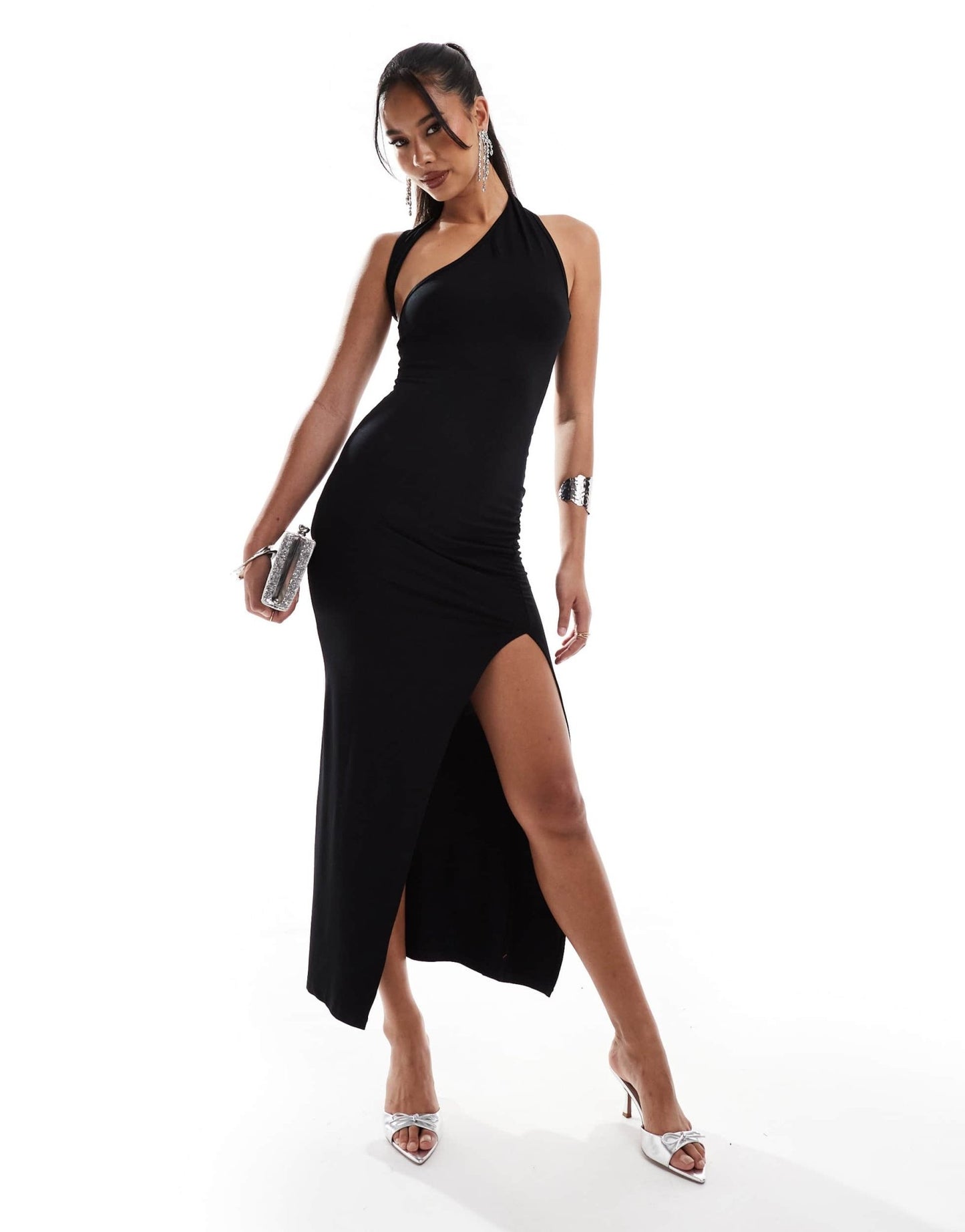 ASOS DESIGN wrap around neckline maxi dress with ruched skirt in black - ASOS Sample Sale