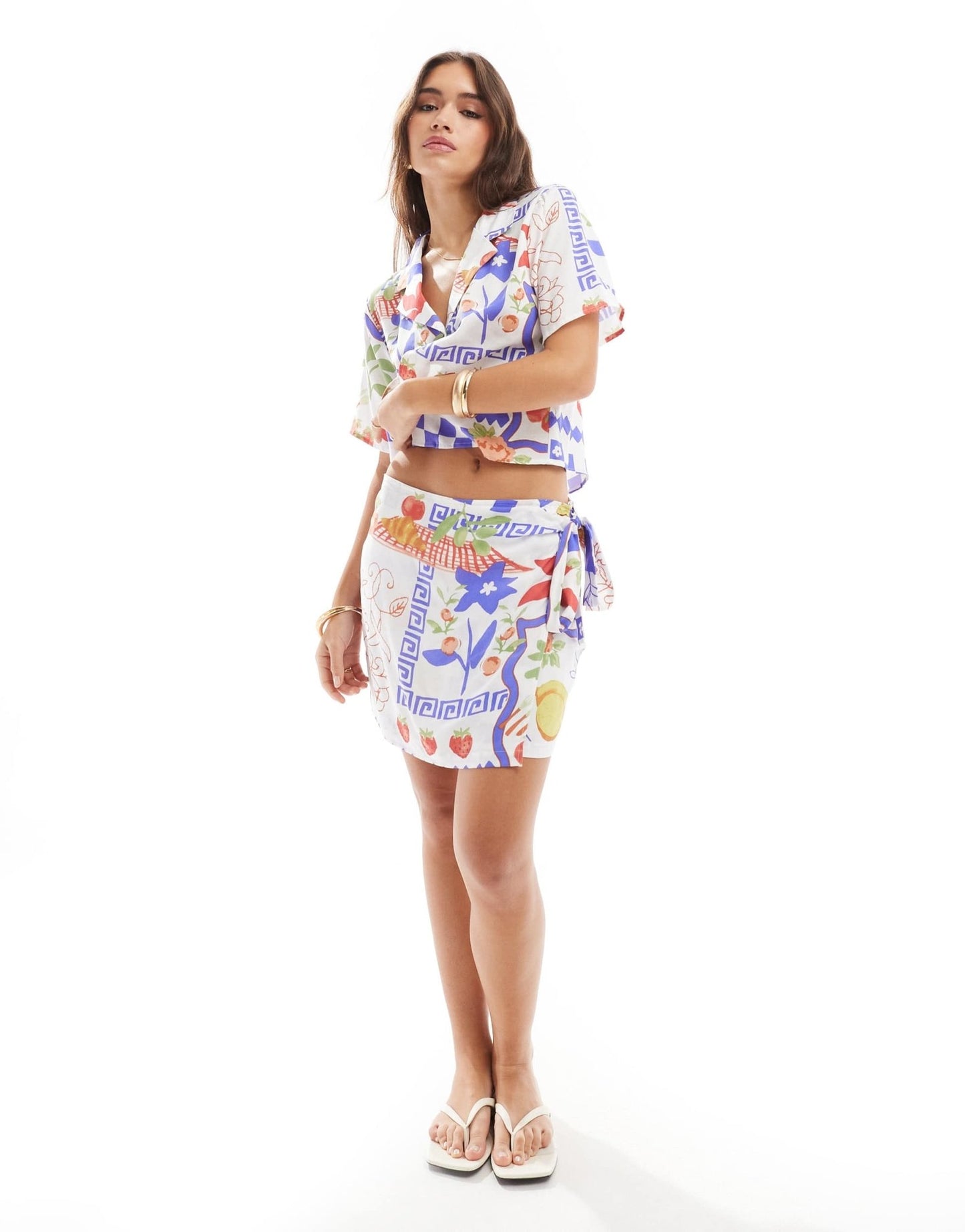 ASOS DESIGN wrap detail co - ord skort in mosaic fruit print - ASOS Sample Sale
