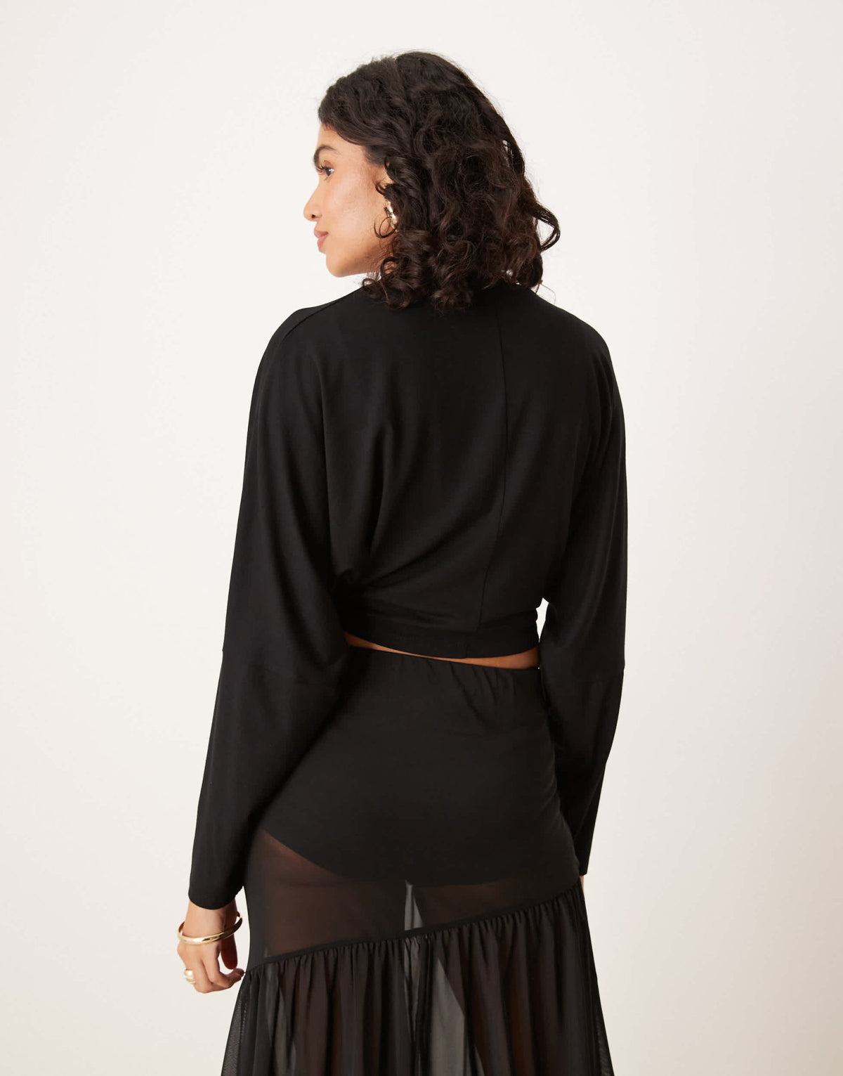ASOS DESIGN wrap front long sleeve batwing top in black - ASOS Sample Sale