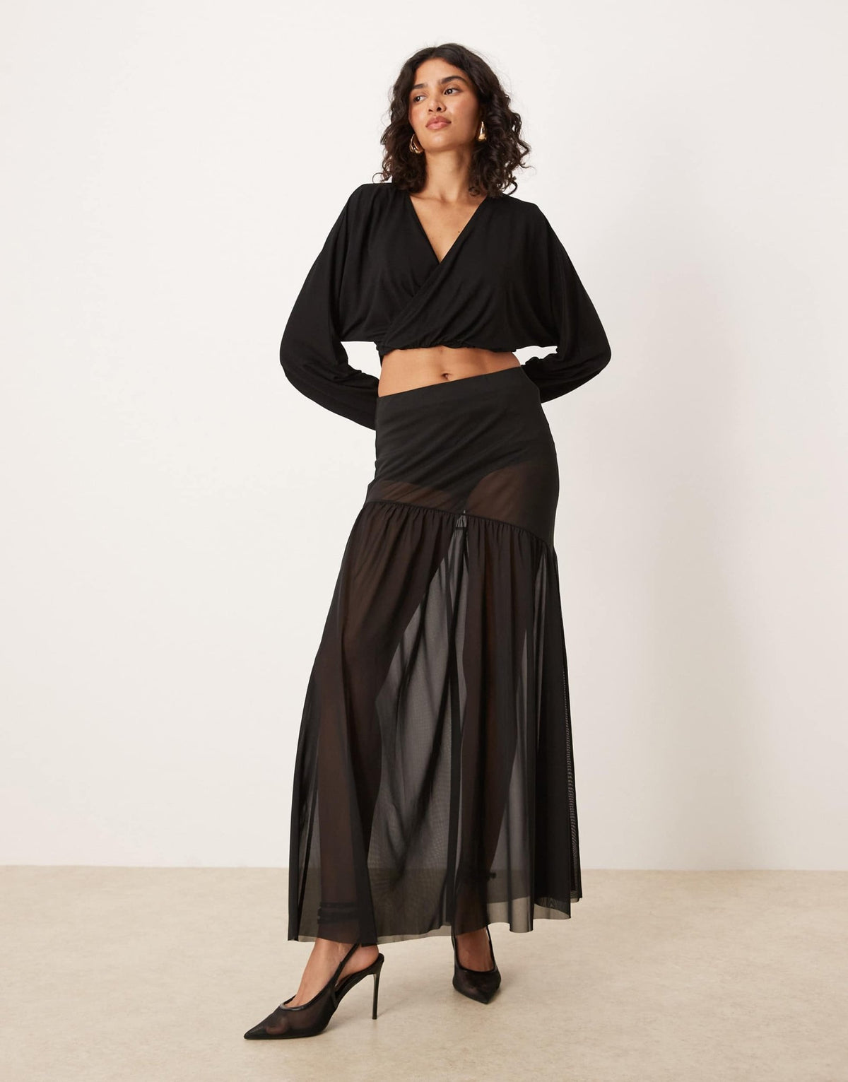 ASOS DESIGN wrap front long sleeve batwing top in black - ASOS Sample Sale