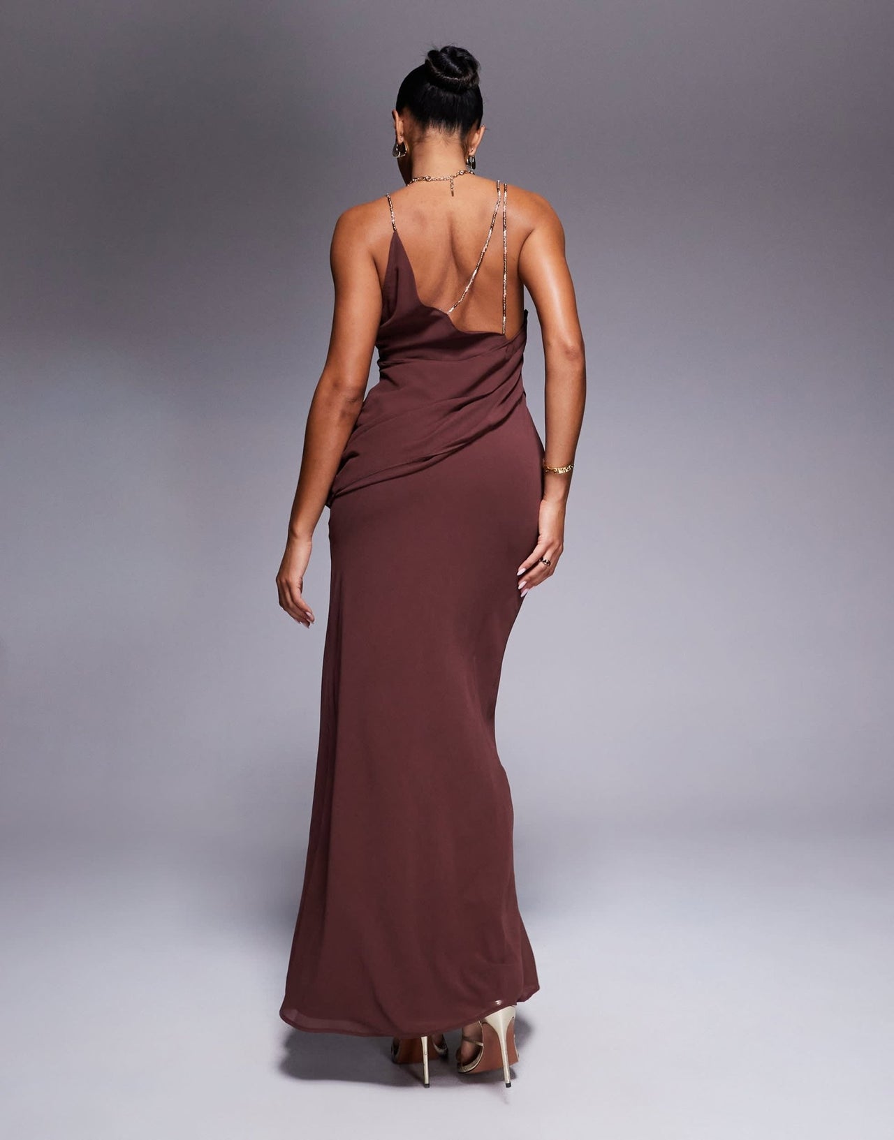 ASOS DESIGN wrap front maxi dress with embellished strap details in chocolate - ASOS Sample Sale