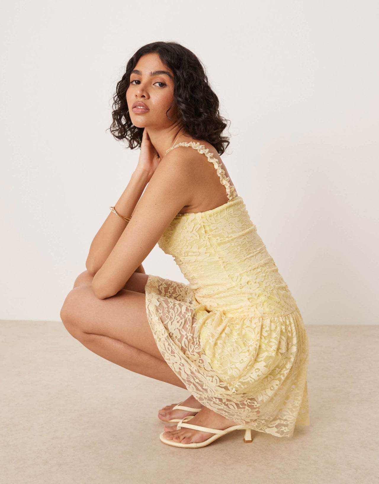 ASOS DESIGN Yellow lace ruched mini dress - ASOS Sample Sale