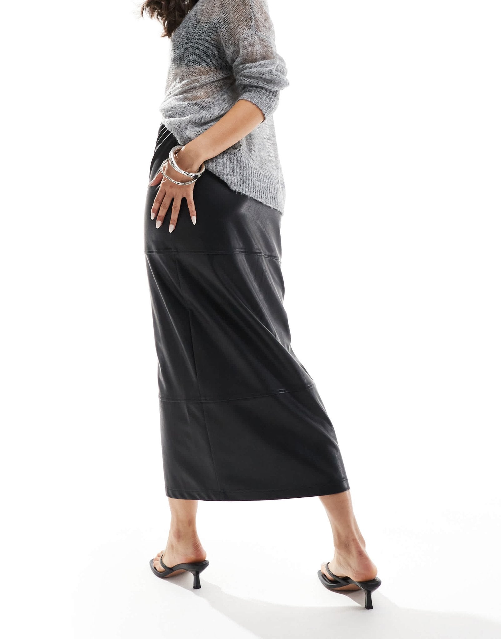 ASOS DESIGN zip detail leather look maxi skirt in black - ASOS Sample Sale