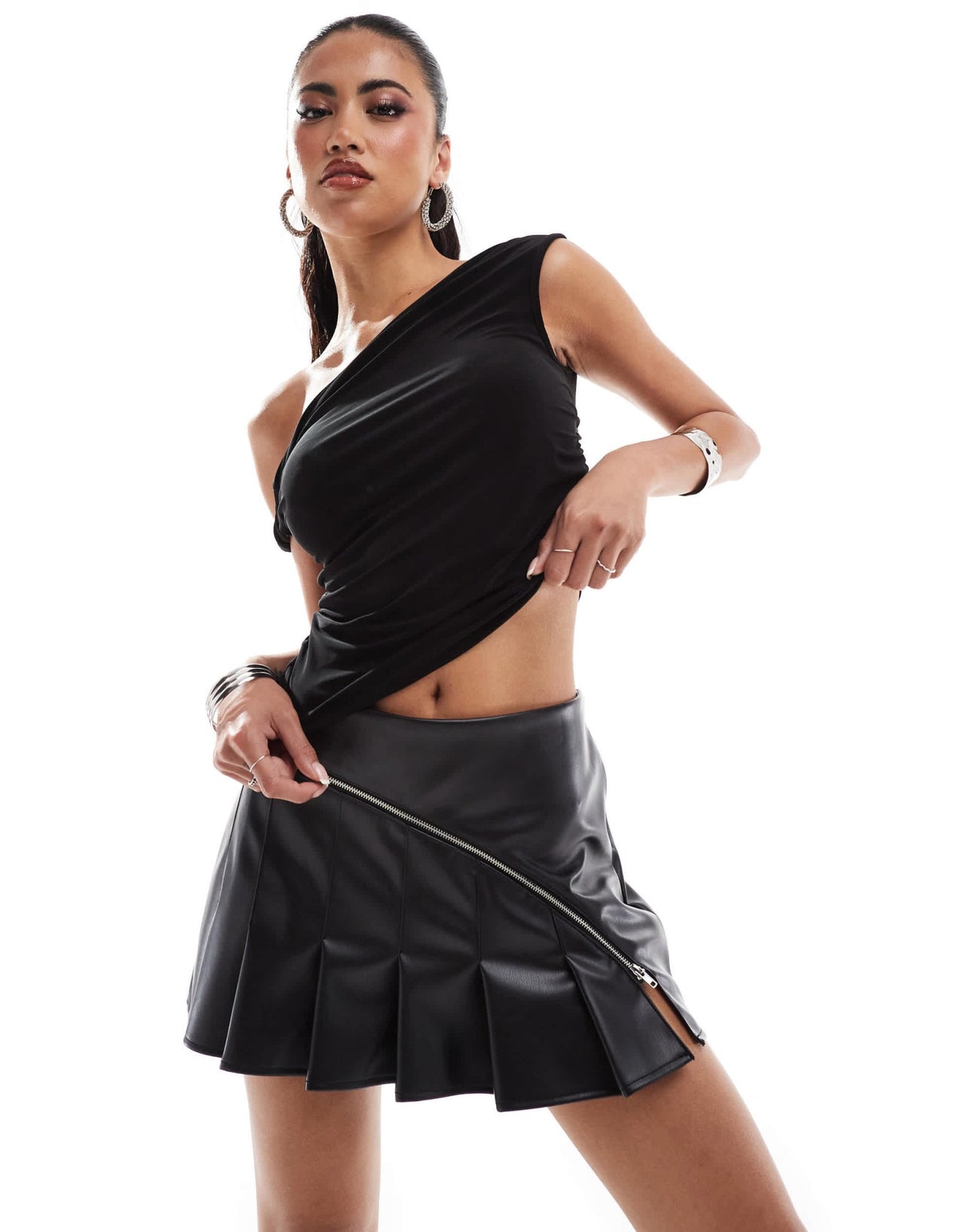 ASOS DESIGN zip detail leather look pleated mini skirt - ASOS Sample Sale