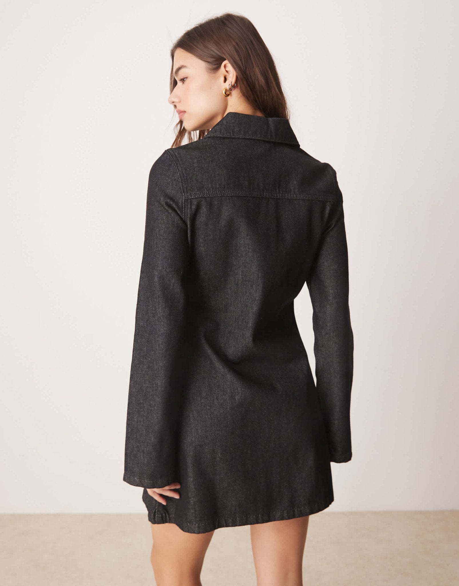 ASOS DESIGN zip front denim shirt dress in black ecru - ASOS Sample Sale