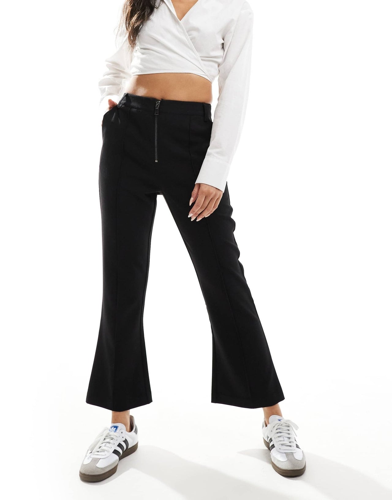 ASOS DESIGN zip front kick flare tailored trouser in black - ASOS Sample Sale