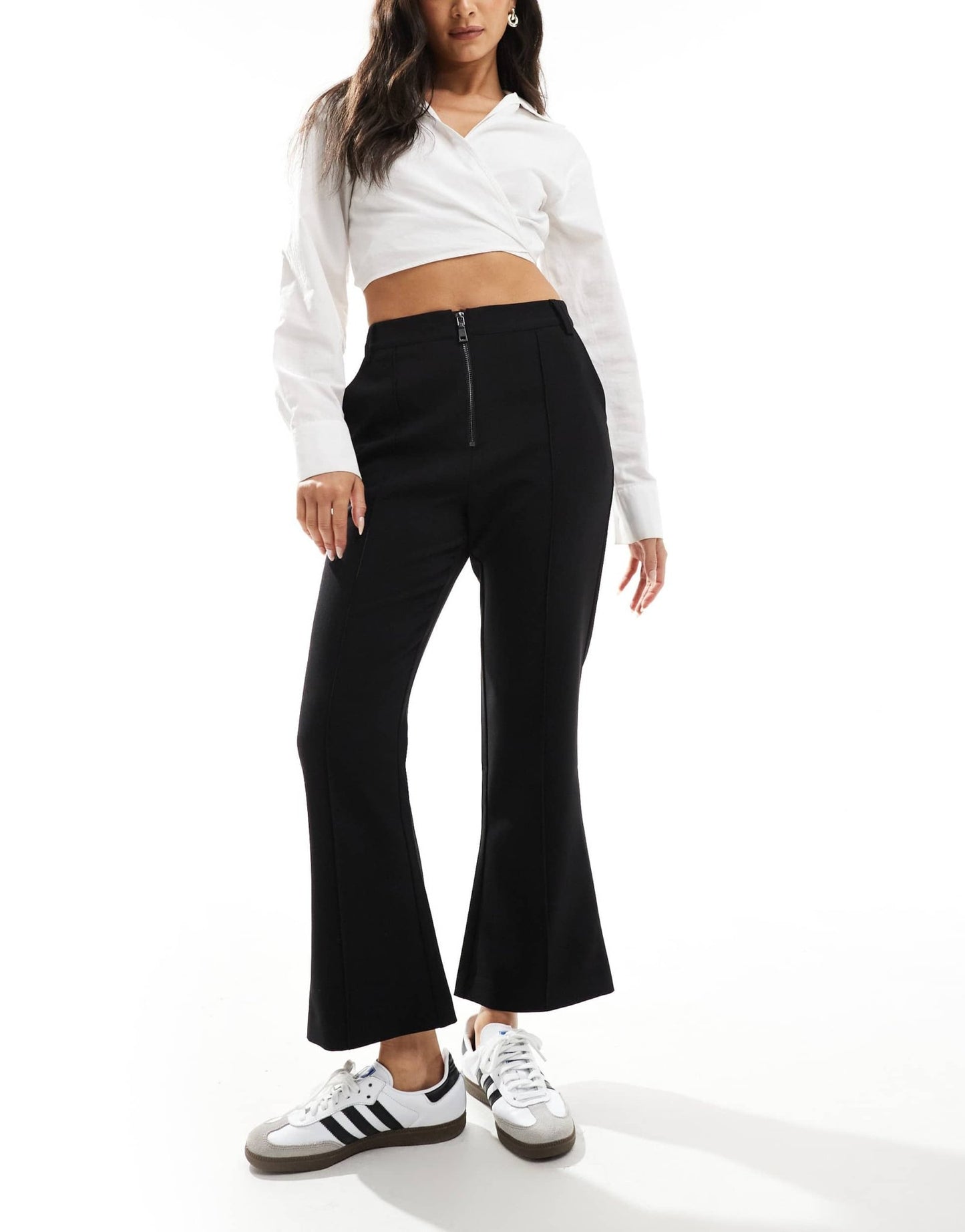 ASOS DESIGN zip front kick flare tailored trouser in black - ASOS Sample Sale