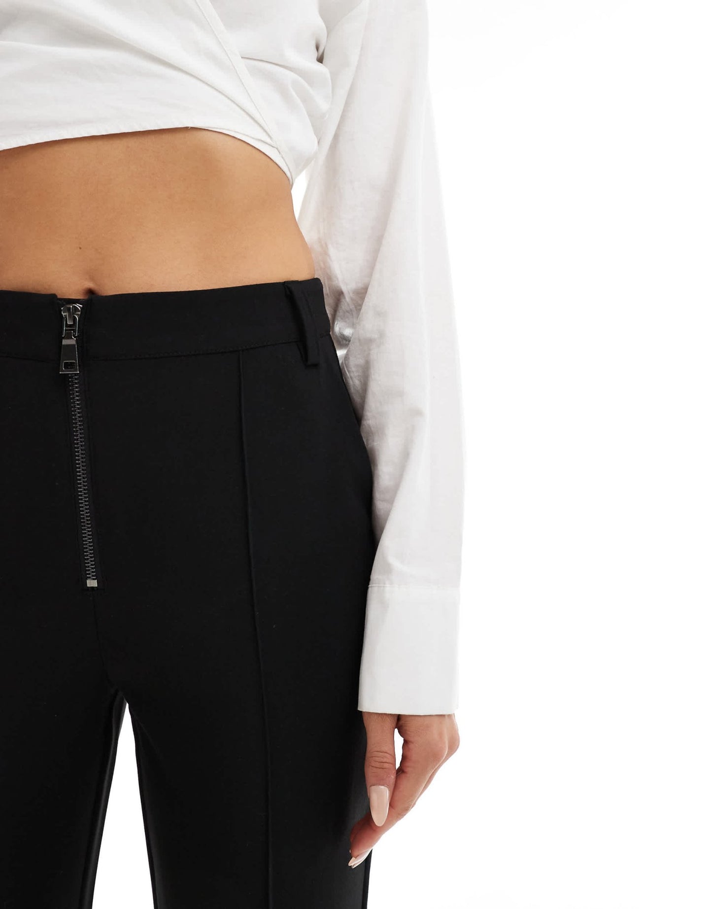 ASOS DESIGN zip front kick flare tailored trouser in black - ASOS Sample Sale