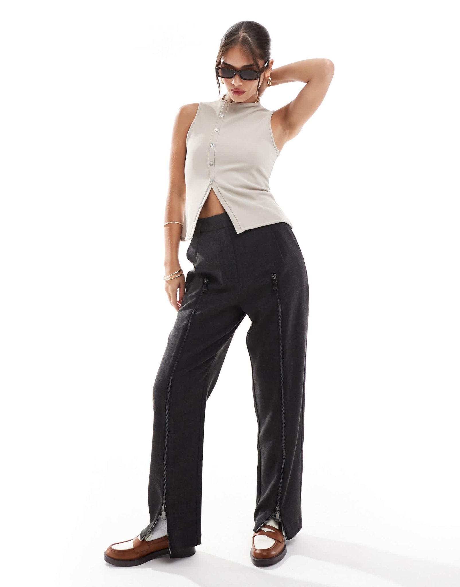 ASOS DESIGN zip leg tailored trouser in charcoal - ASOS Sample Sale
