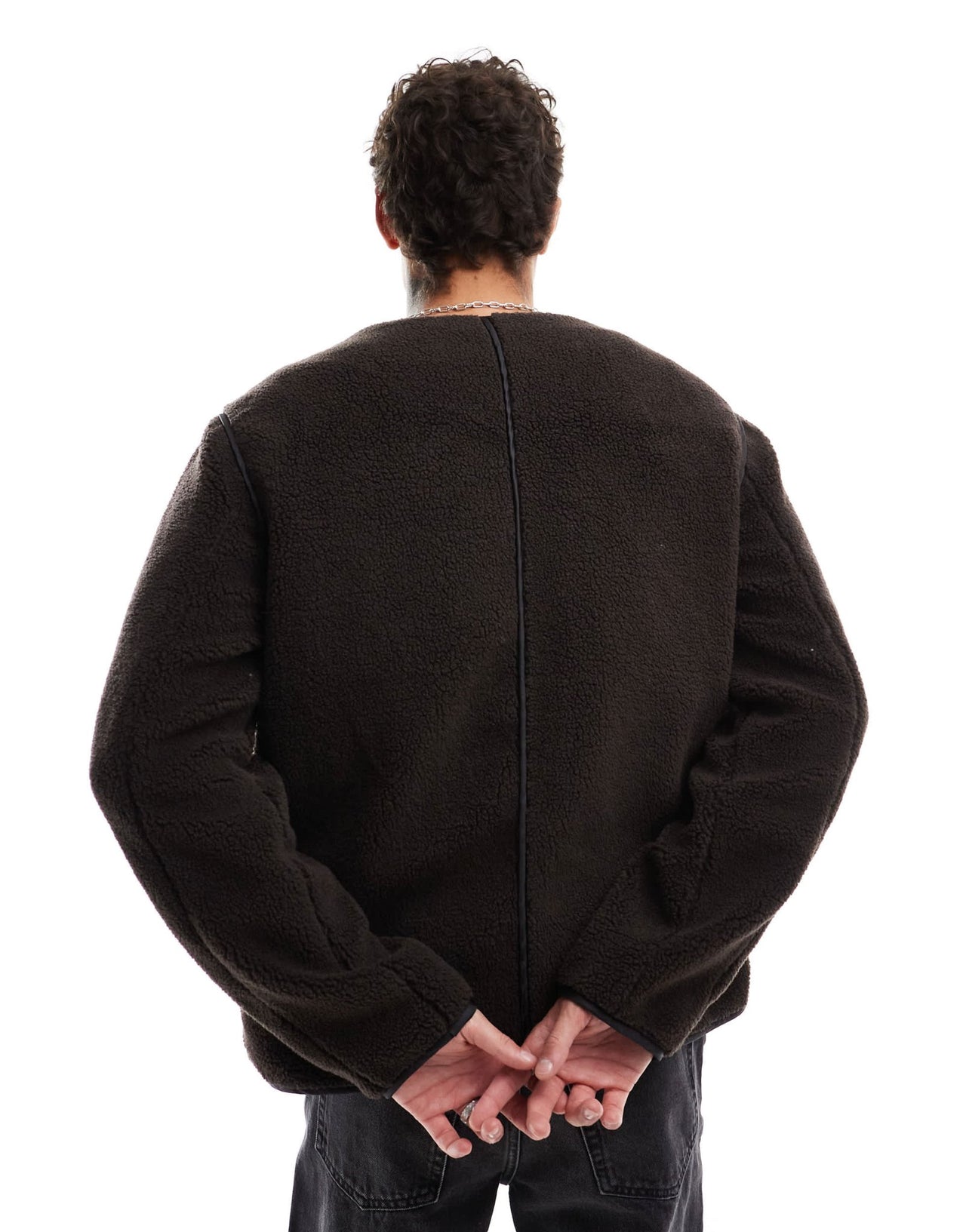 ASOS DESIGN zip through fleece jacket with pocket in brown - ASOS Sample Sale