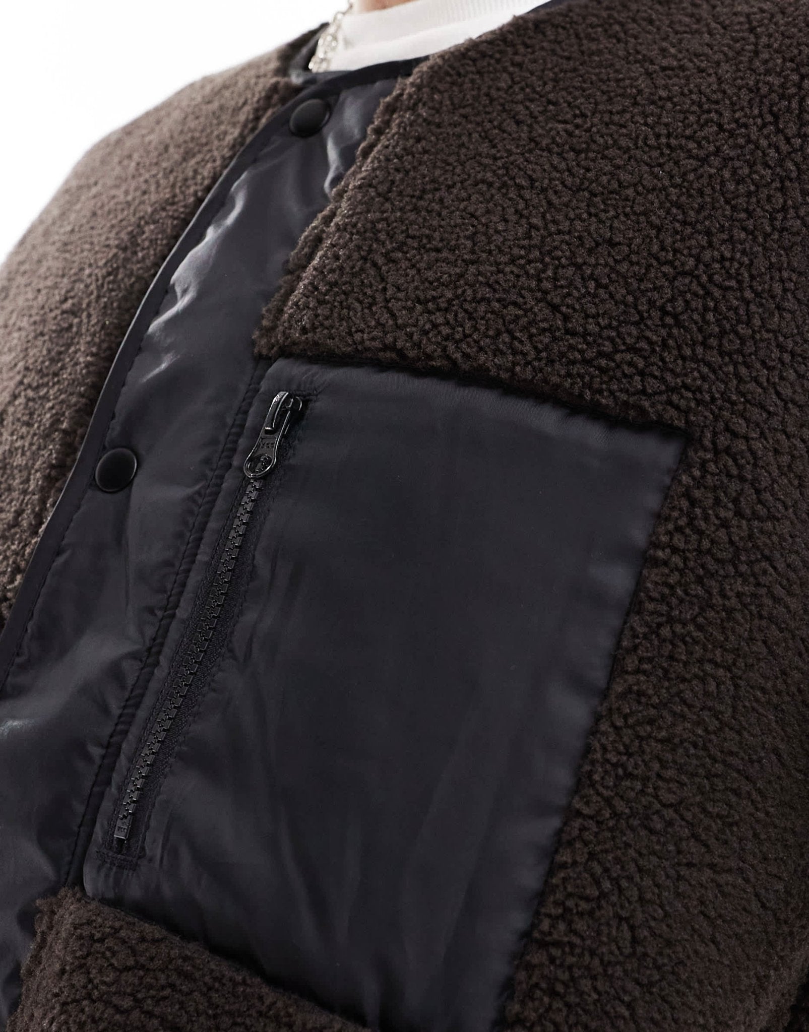 ASOS DESIGN zip through fleece jacket with pocket in brown - ASOS Sample Sale