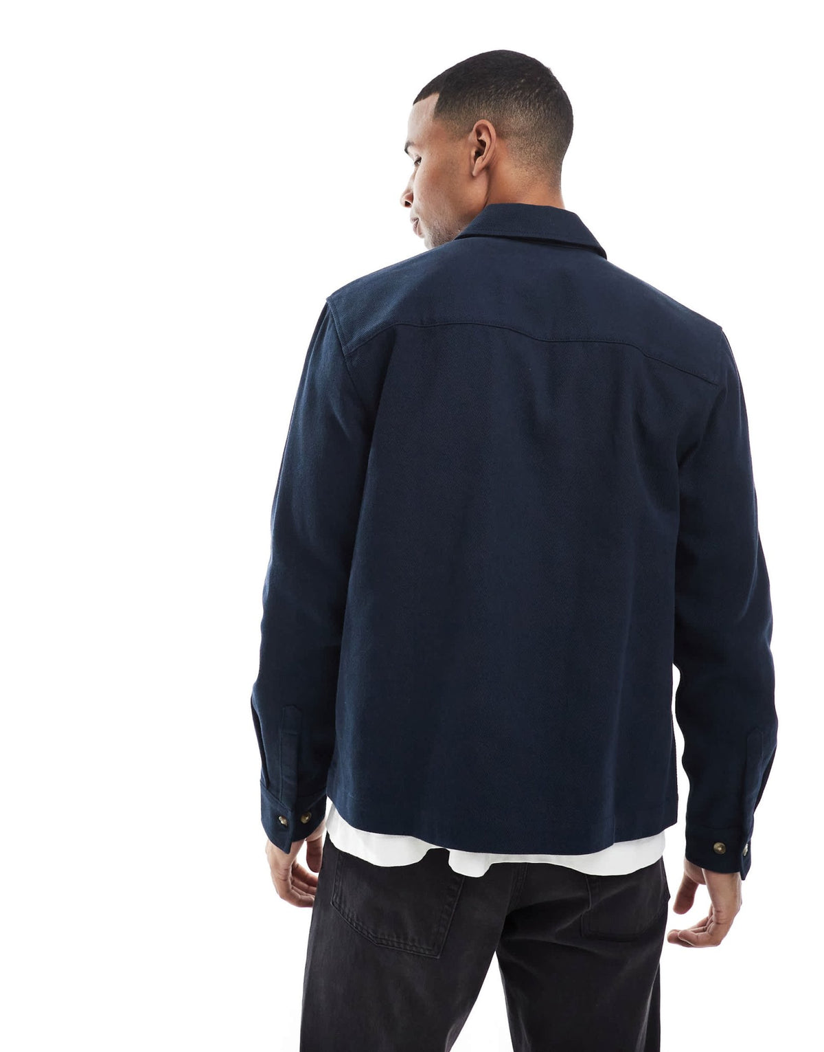 ASOS DESIGN zip through heavyweight twill overshirt in navy - ASOS Sample Sale