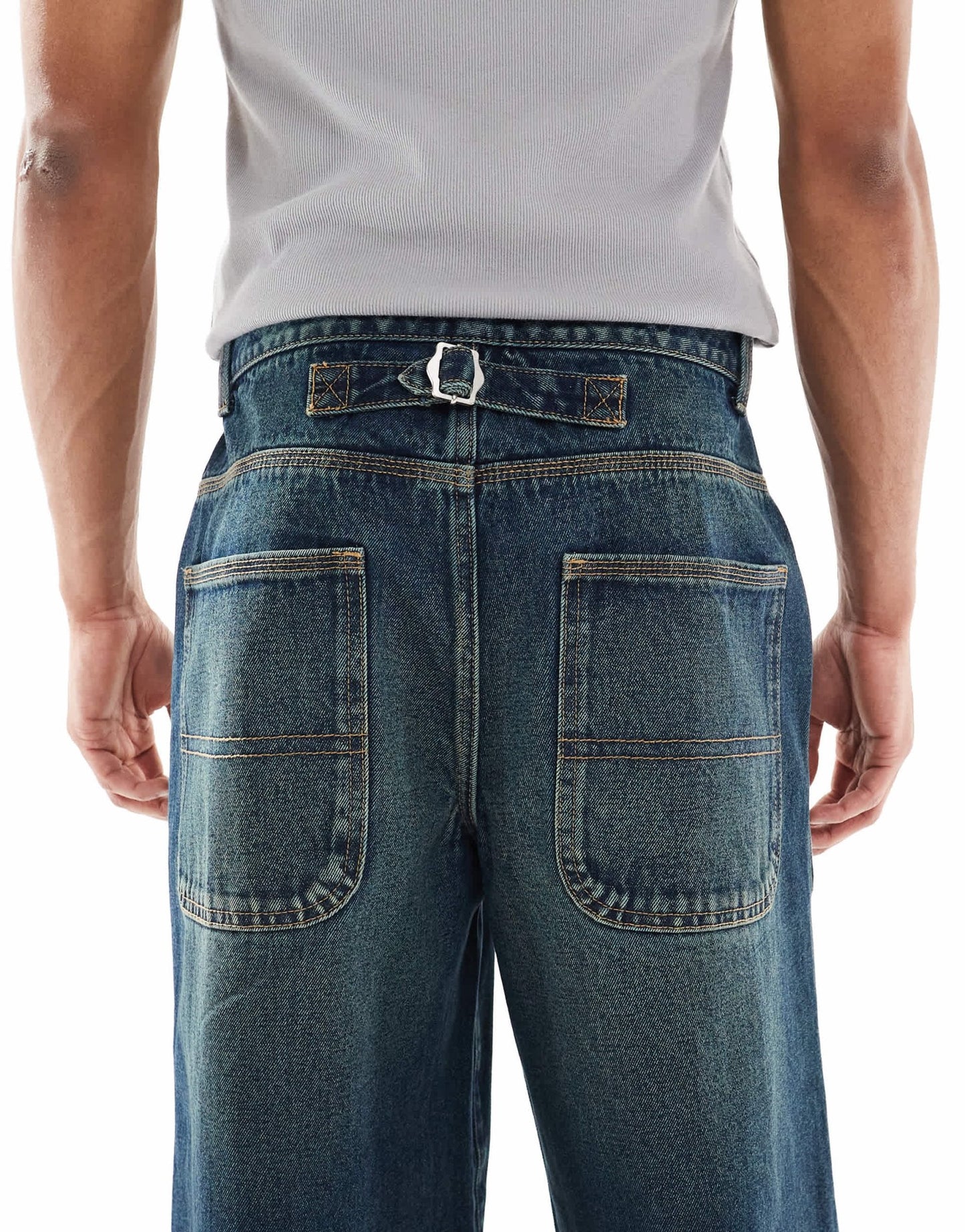 ASOS DESISN loose jeans with green tint in dark wash blue - ASOS Sample Sale