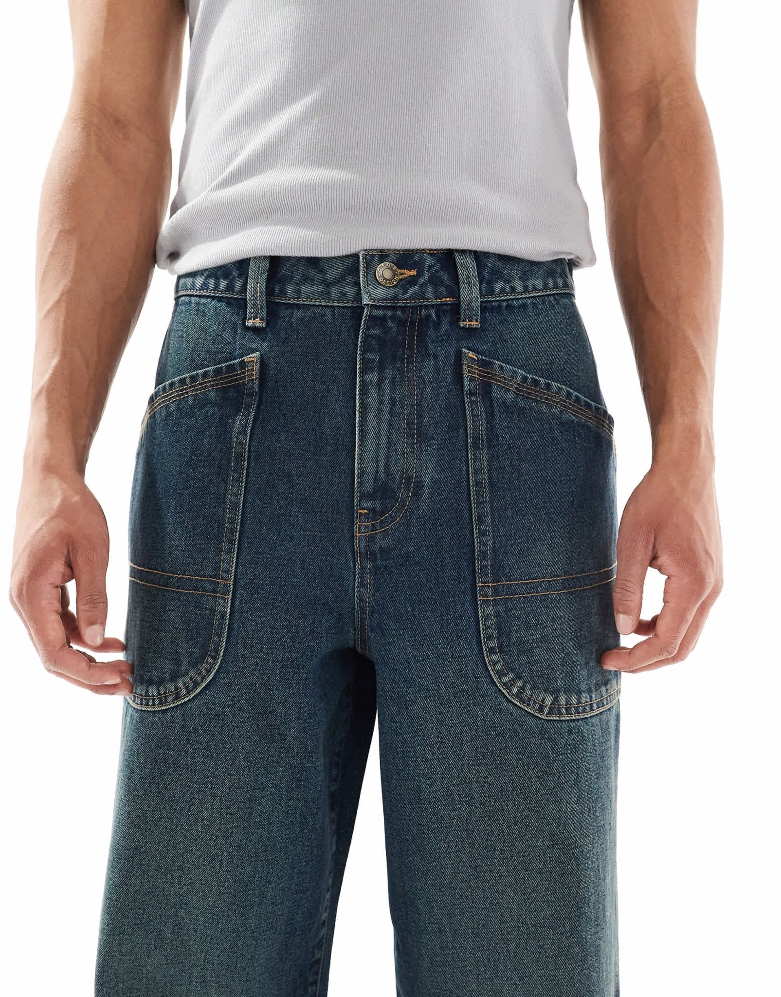ASOS DESISN loose jeans with green tint in dark wash blue - ASOS Sample Sale