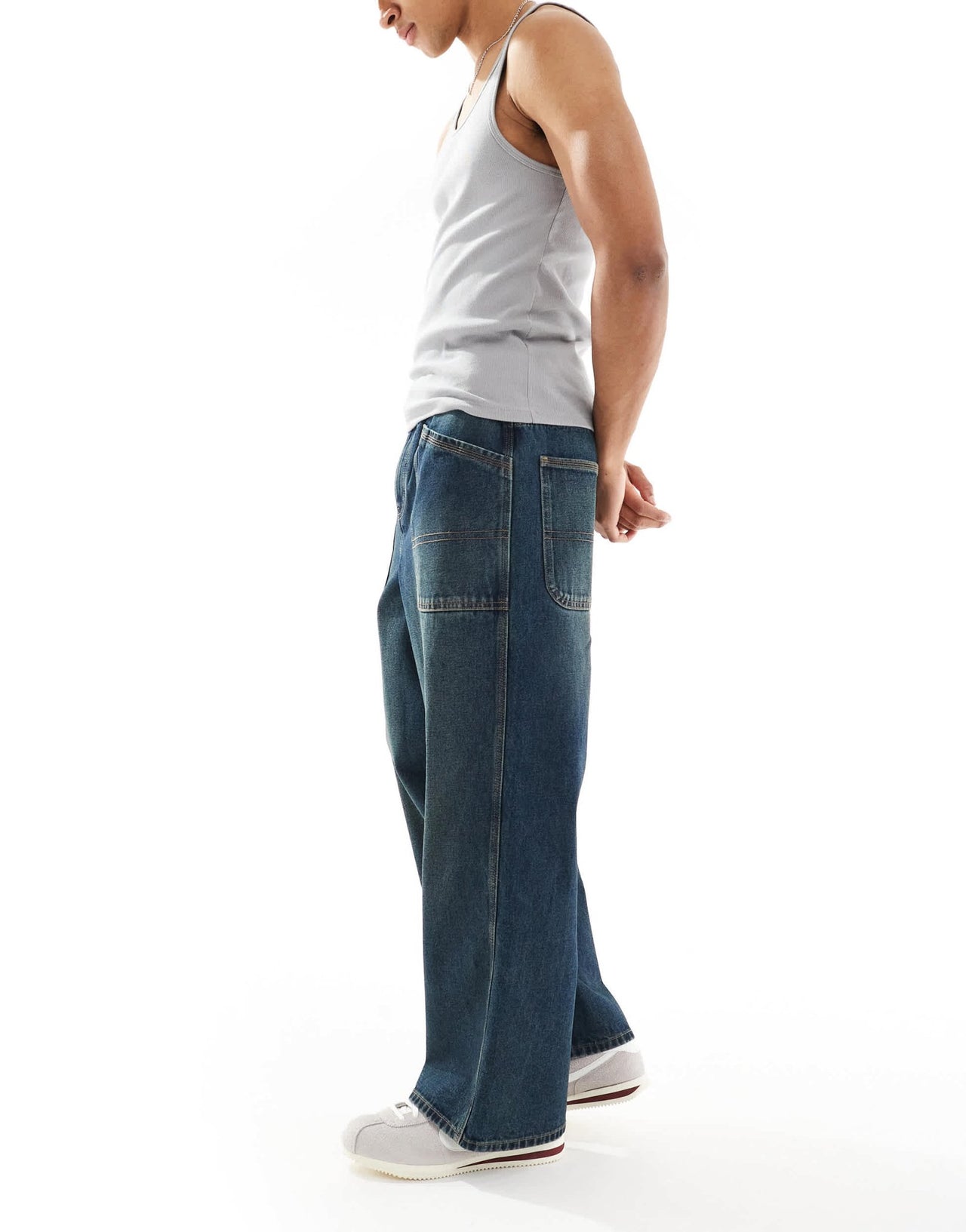 ASOS DESISN loose jeans with green tint in dark wash blue - ASOS Sample Sale